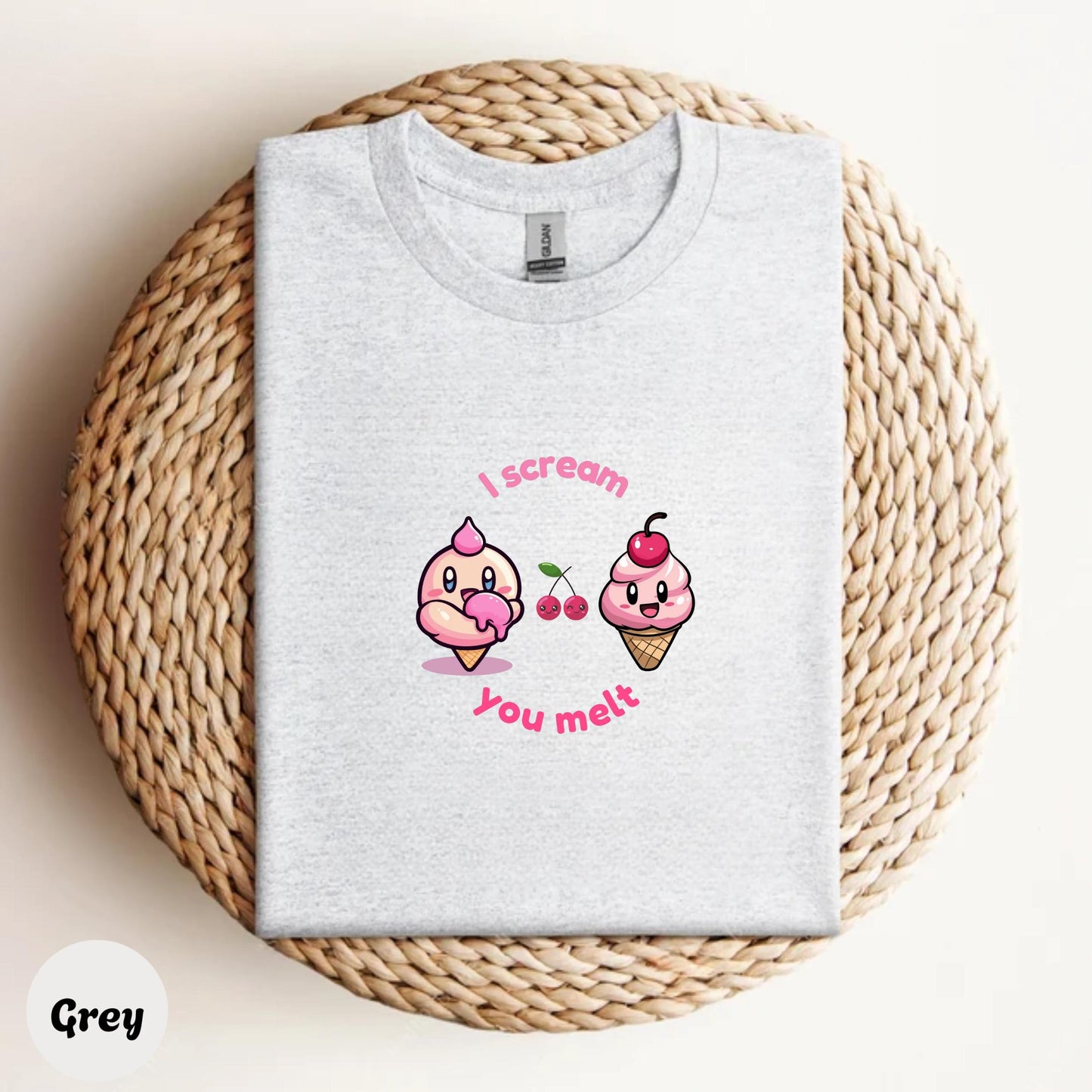 Kawaii Ice Cream T-Shirt, I Scream You Melt Cute Pun Shirt, Soft Girl Aesthetic Tee, Funny Dessert Top, Cherry Foodie Gift for Her