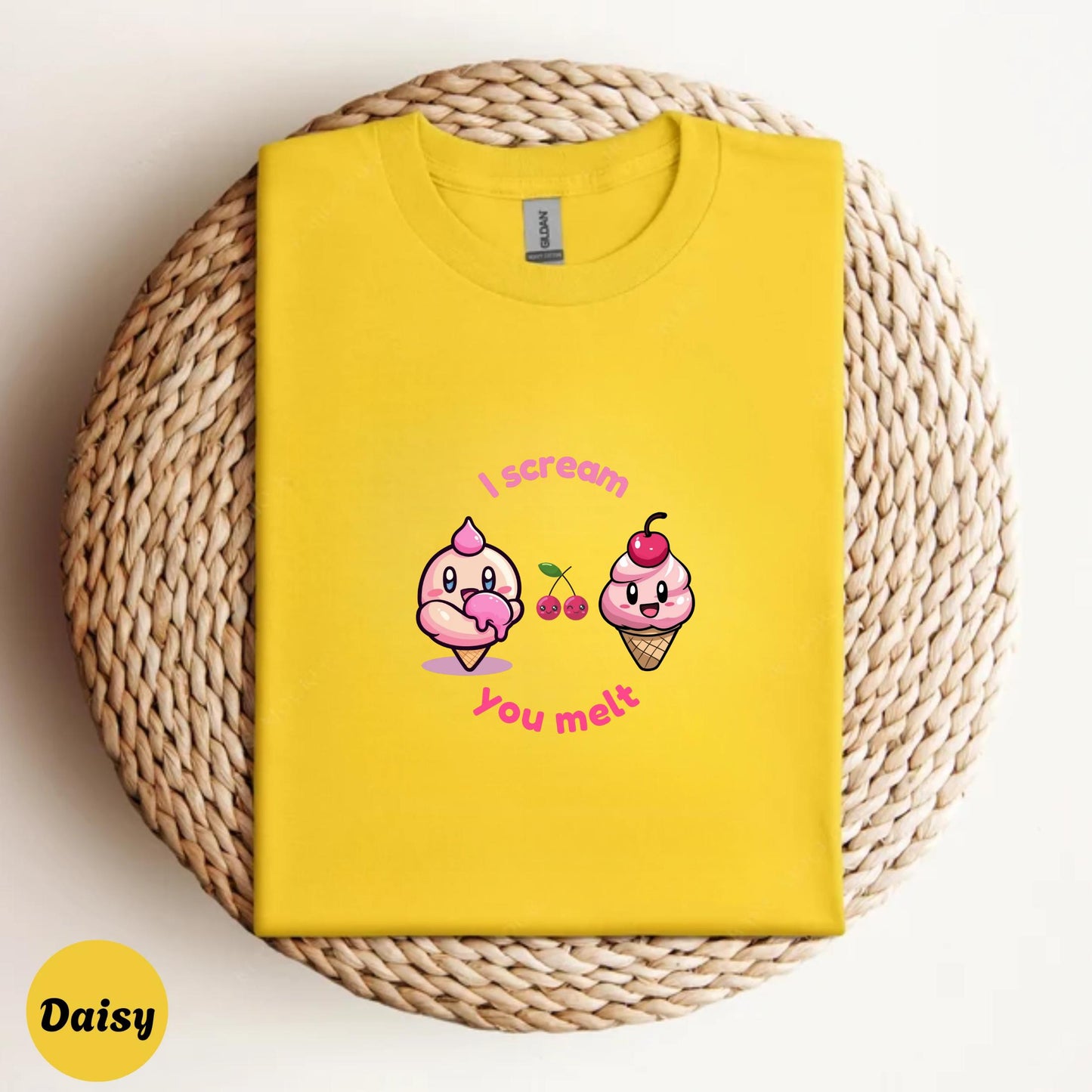 Kawaii Ice Cream T-Shirt, I Scream You Melt Cute Pun Shirt, Soft Girl Aesthetic Tee, Funny Dessert Top, Cherry Foodie Gift for Her