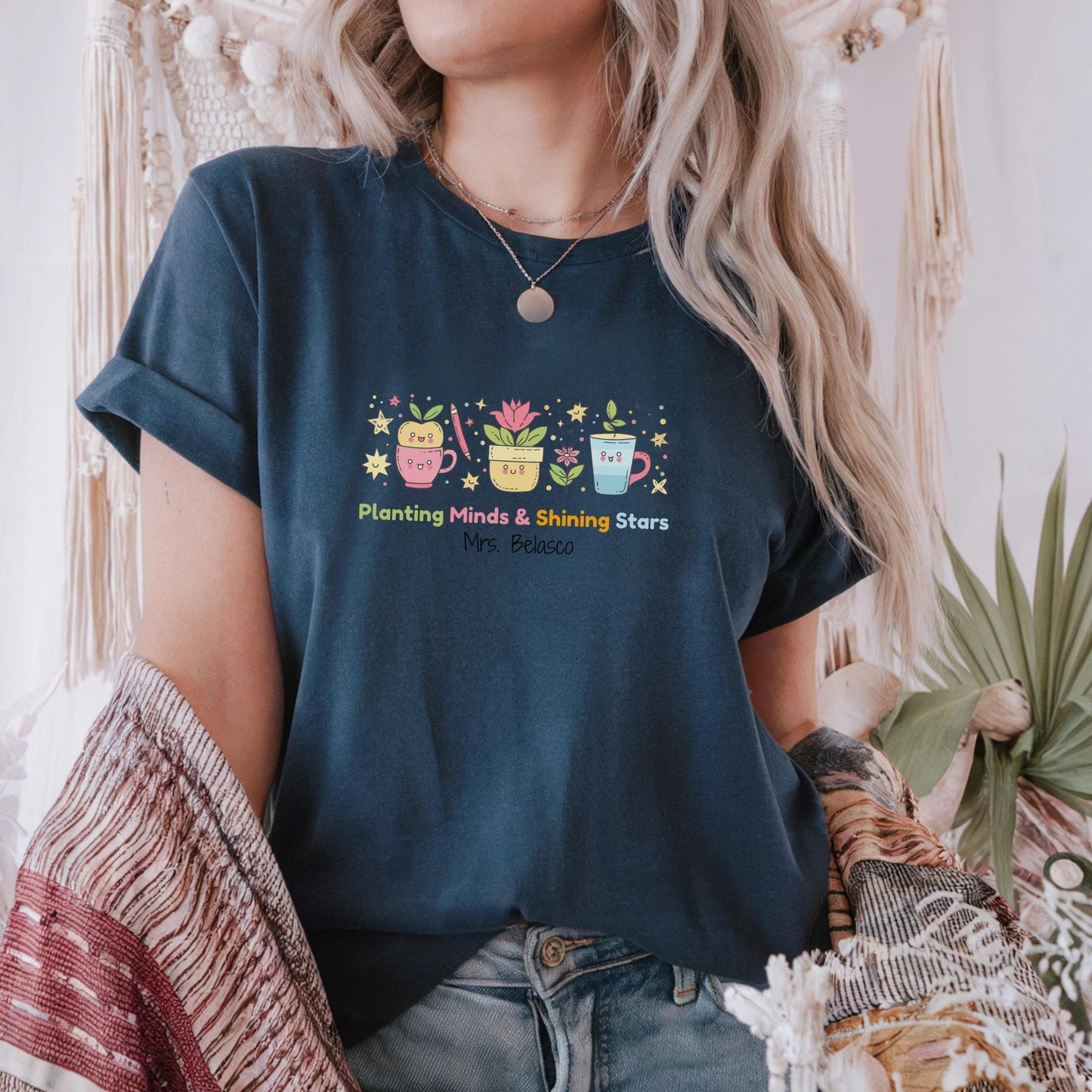 Cute Gardening Teacher Shirt – “Planting Minds & Shining Stars” Custom Floral Tee, Unisex Fit, Teacher Day Gift Idea