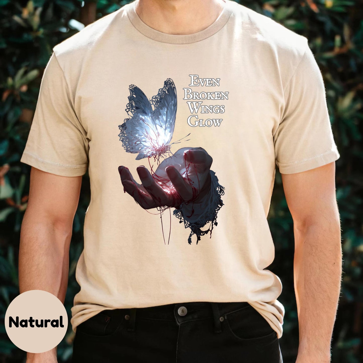 Empowering Butterfly Shirt for Healing, Broken Wings Glow Graphic Tee, Aesthetic Mental Health Gift for Her Him AA44