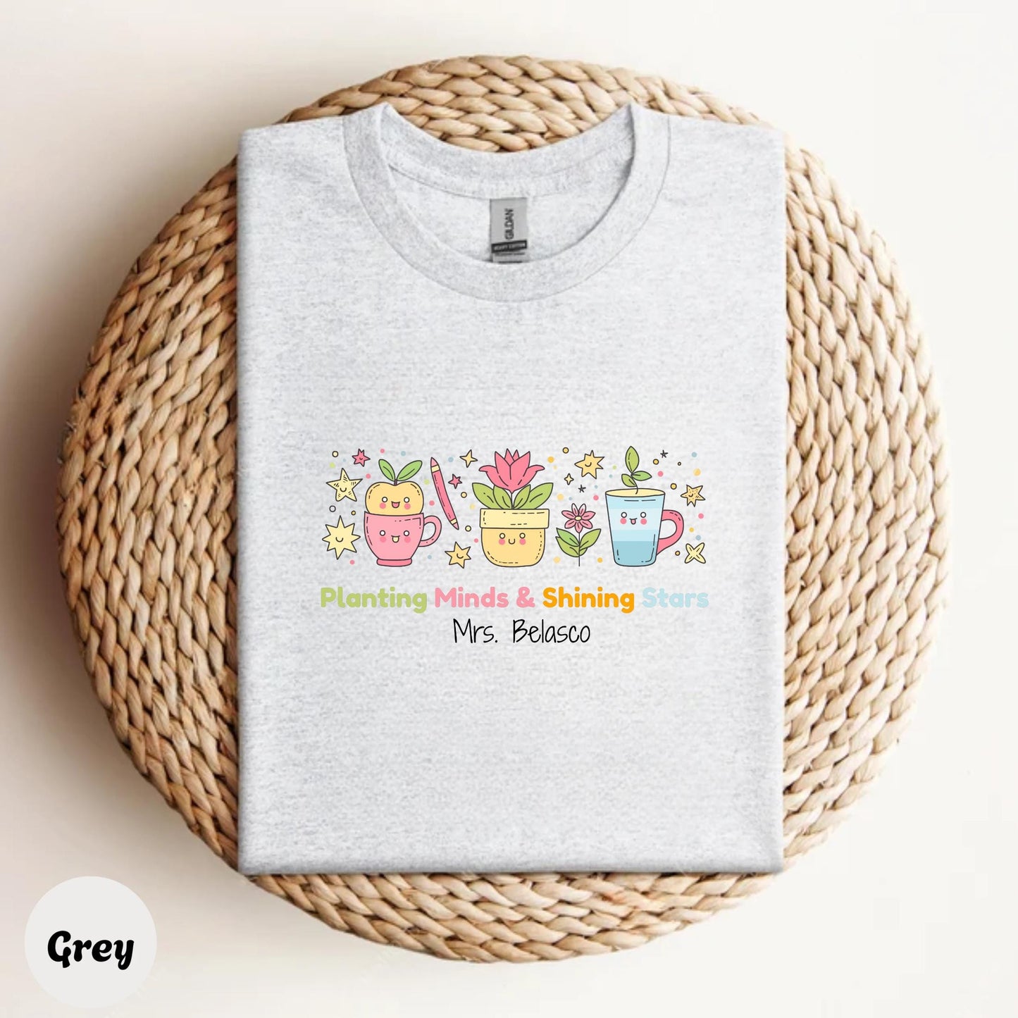 Cute Gardening Teacher Shirt – “Planting Minds & Shining Stars” Custom Floral Tee, Unisex Fit, Teacher Day Gift Idea