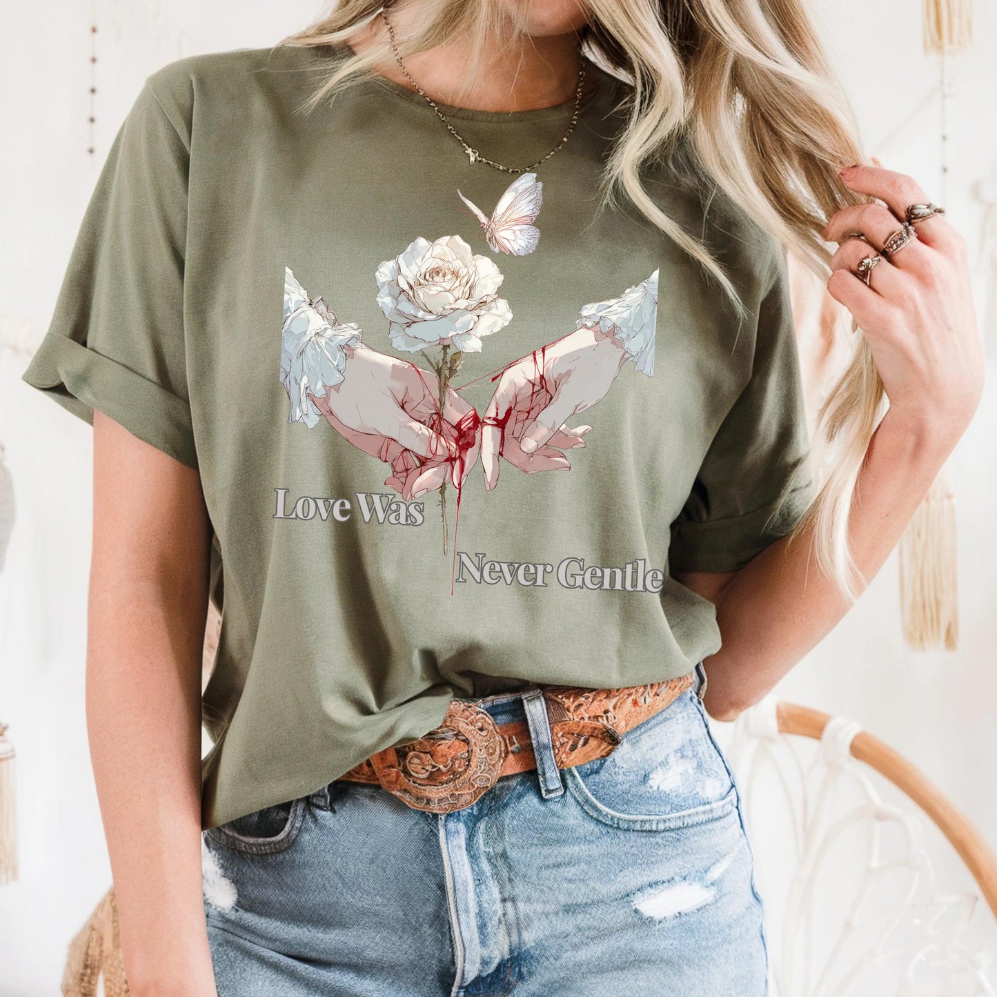Gothic Love Shirt with Rose and Red Thread, Emotional Heartbreak Tee, Aesthetic Dark Romantic Graphic Shirt AA45