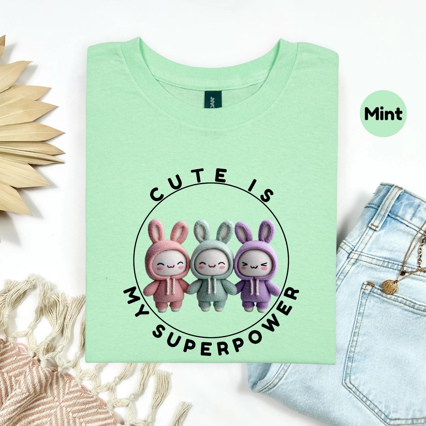 Cute Bunny Kawaii T-Shirt for Girls - Pastel Plush Outfit Tee - Cute Is My Superpower Shirt for Softcore Lovers AA58