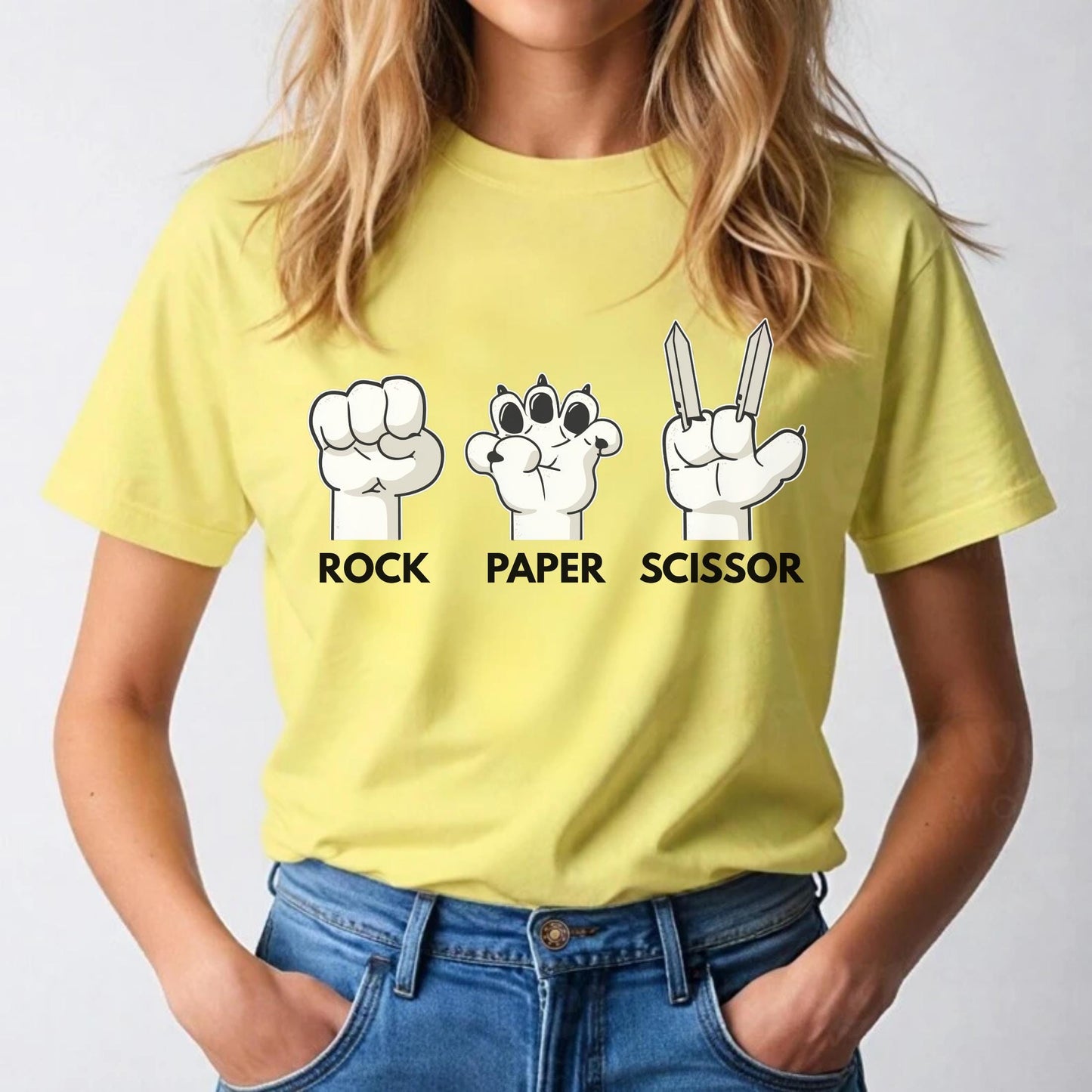 Cute Gamer Rock Paper Scissors Tee - Claw Paw Scissor T-Shirt, Animal Inspired Geek Humor Shirt for Everyday Fun Wear Top AA67