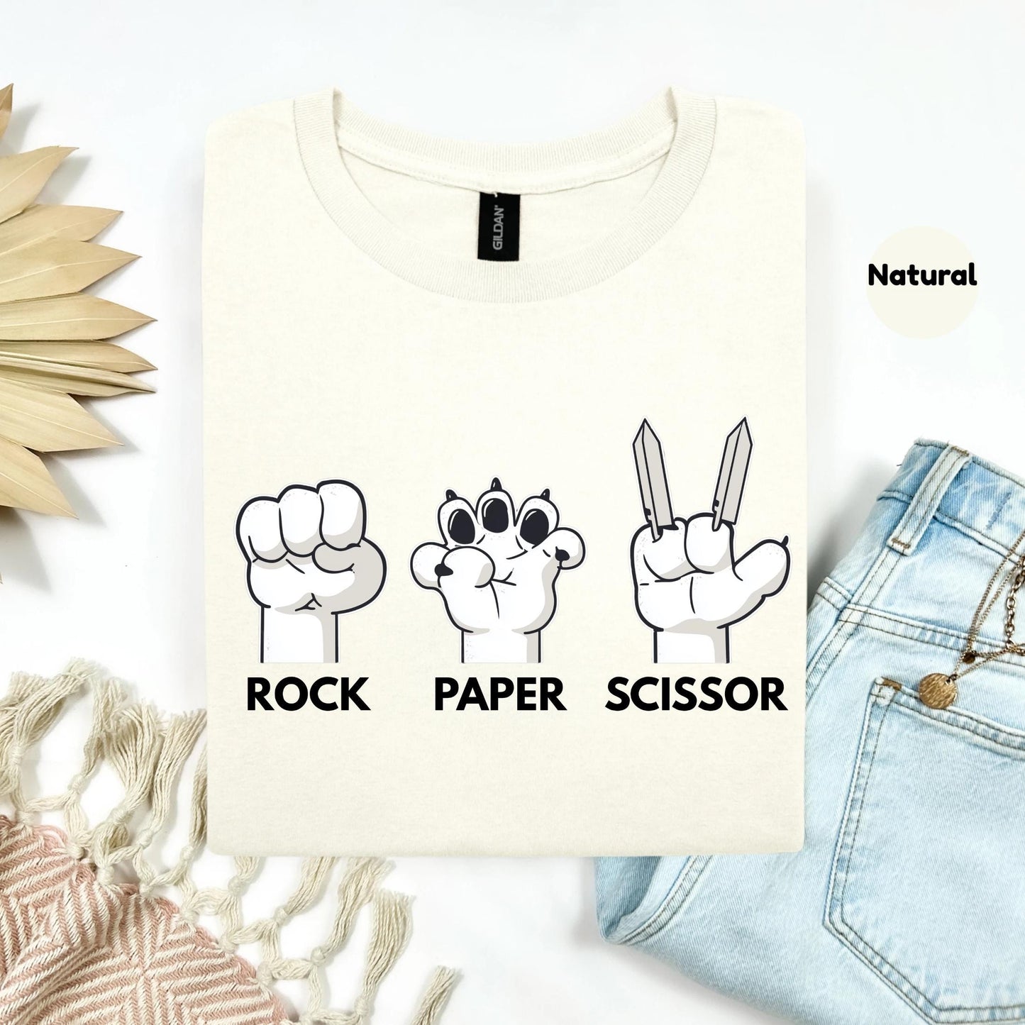 Cute Gamer Rock Paper Scissors Tee - Claw Paw Scissor T-Shirt, Animal Inspired Geek Humor Shirt for Everyday Fun Wear Top AA67