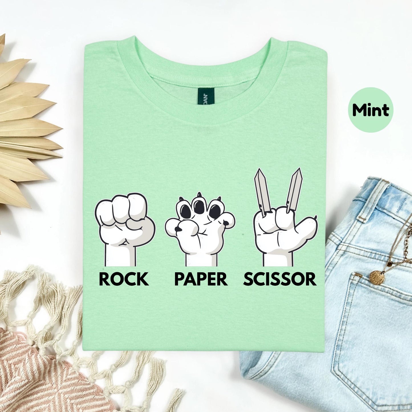 Cute Gamer Rock Paper Scissors Tee - Claw Paw Scissor T-Shirt, Animal Inspired Geek Humor Shirt for Everyday Fun Wear Top AA67