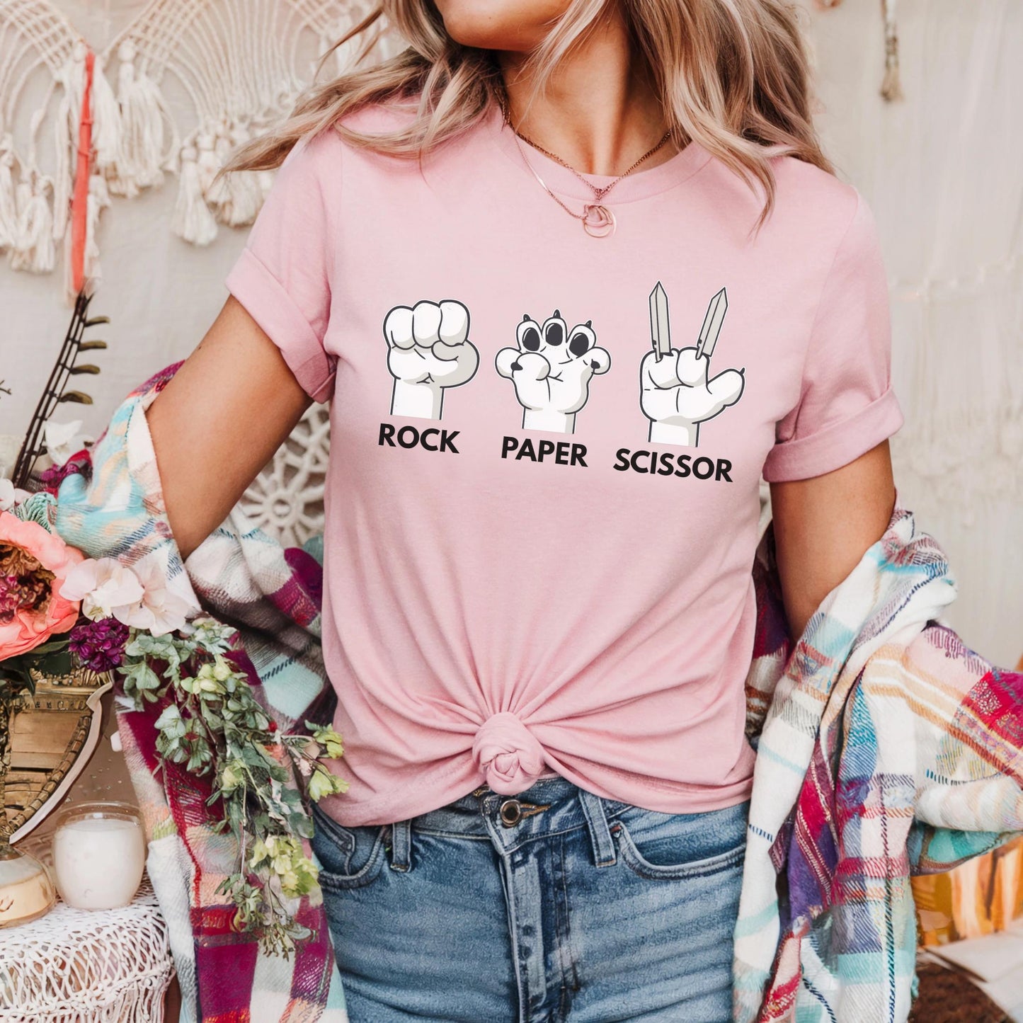 Cute Gamer Rock Paper Scissors Tee - Claw Paw Scissor T-Shirt, Animal Inspired Geek Humor Shirt for Everyday Fun Wear Top AA67