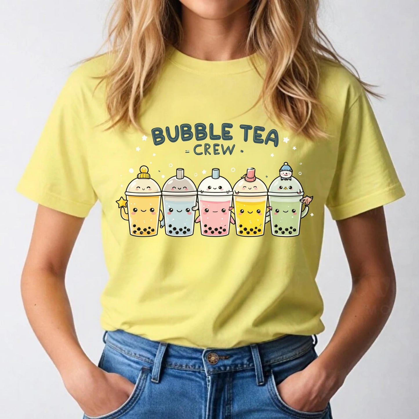 Funny Bubble Tea Group Shirt - Boba Crew Matching Tee, Cute Pastel Boba Drink Graphic Top for Best Friends or Couples AA69