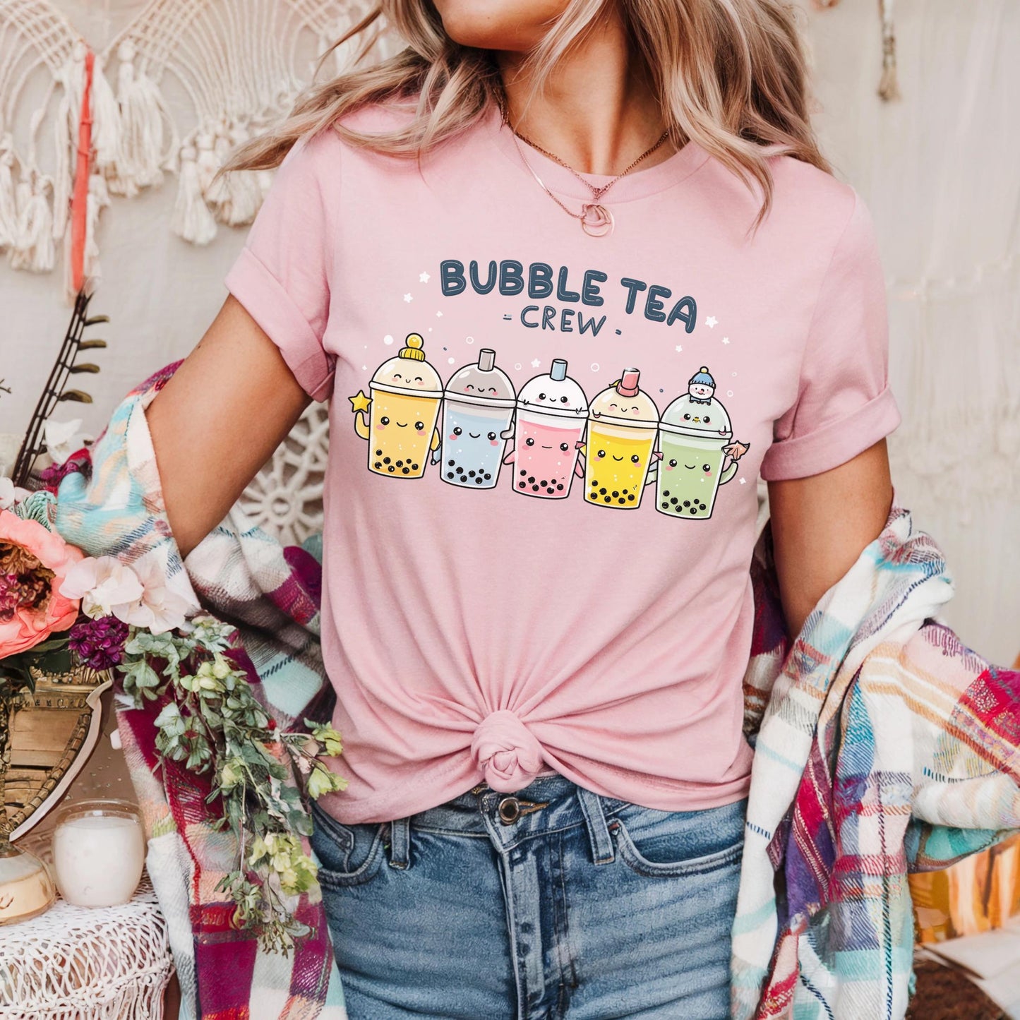 Funny Bubble Tea Group Shirt - Boba Crew Matching Tee, Cute Pastel Boba Drink Graphic Top for Best Friends or Couples AA69