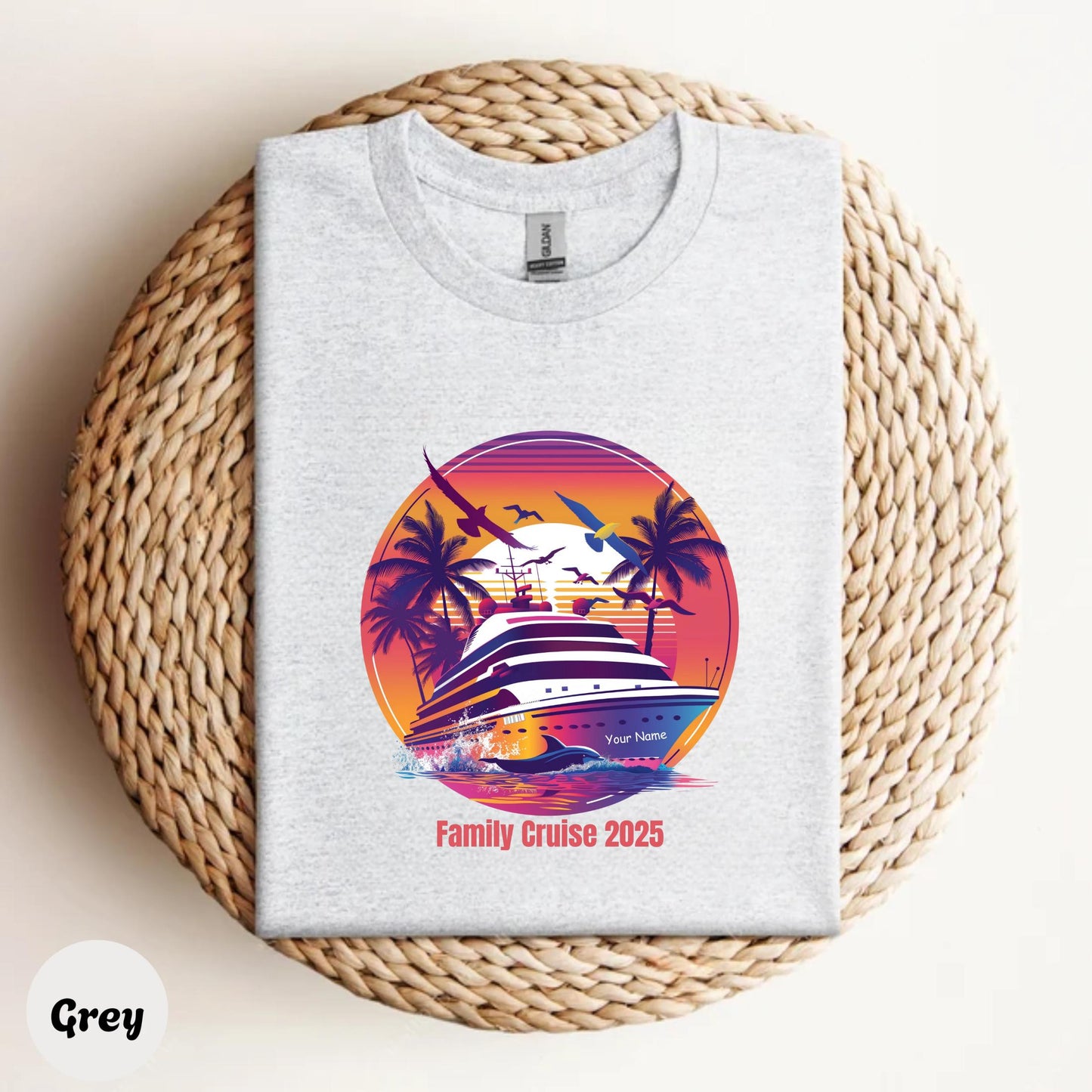 Personalized 2025 Cruise Shirt – Tropical Sunset Vacation Tee with Name – Gift for Cruise Lovers & Beach Trips