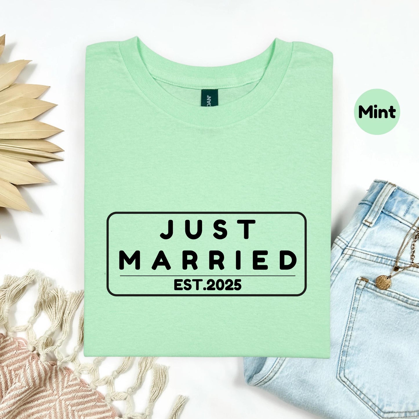 Just Married 2025 Shirt β Cute Graphic Tee for Bride or Groom, Casual Newlywed Gift, Minimal Wedding Celebration Top AA74
