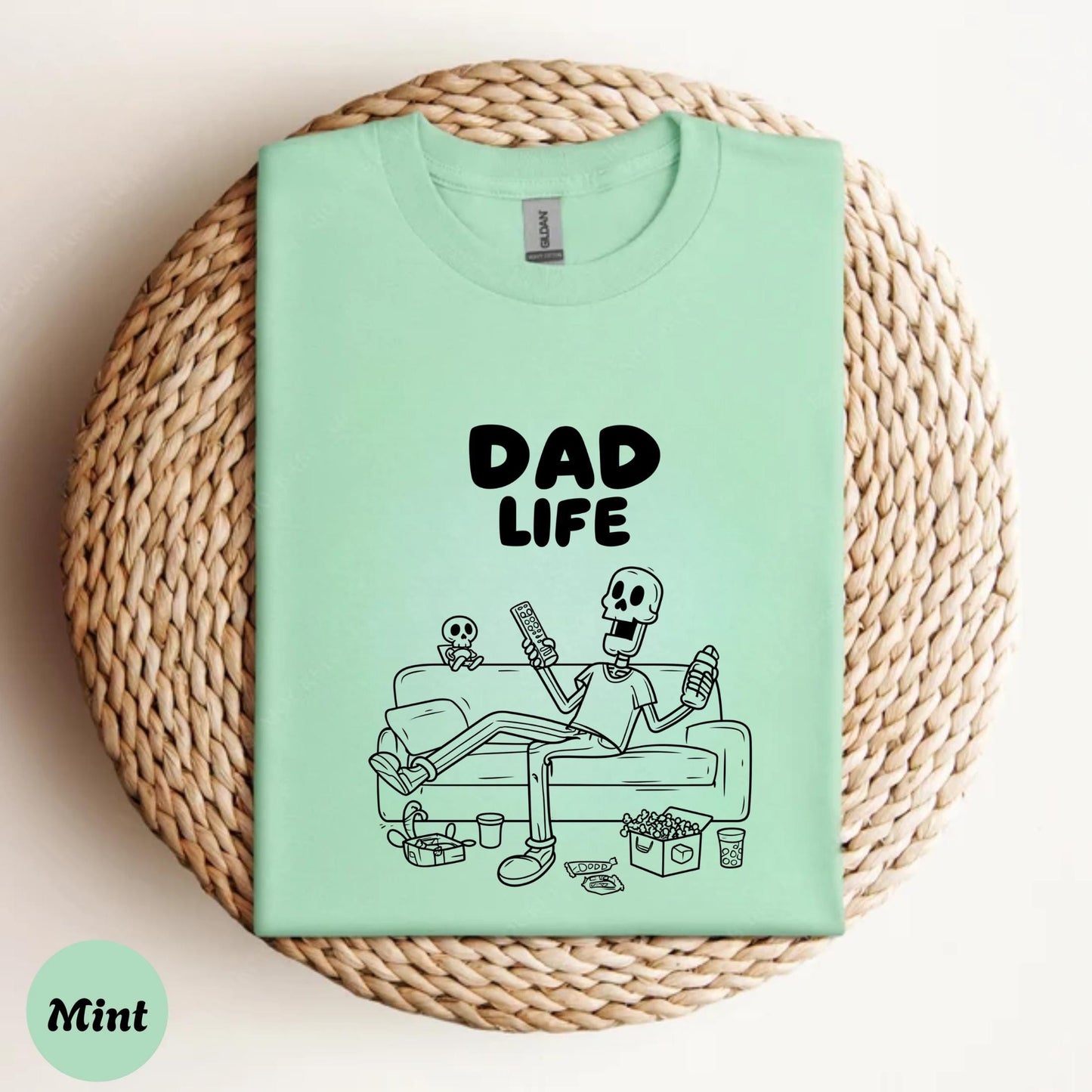 Retro Dad Life Skeleton Tee β Lazy Skeleton Father Graphic Shirt, Funny Pastel Gift for Cool Dads, Cartoon Line Art T-Shirt AA80