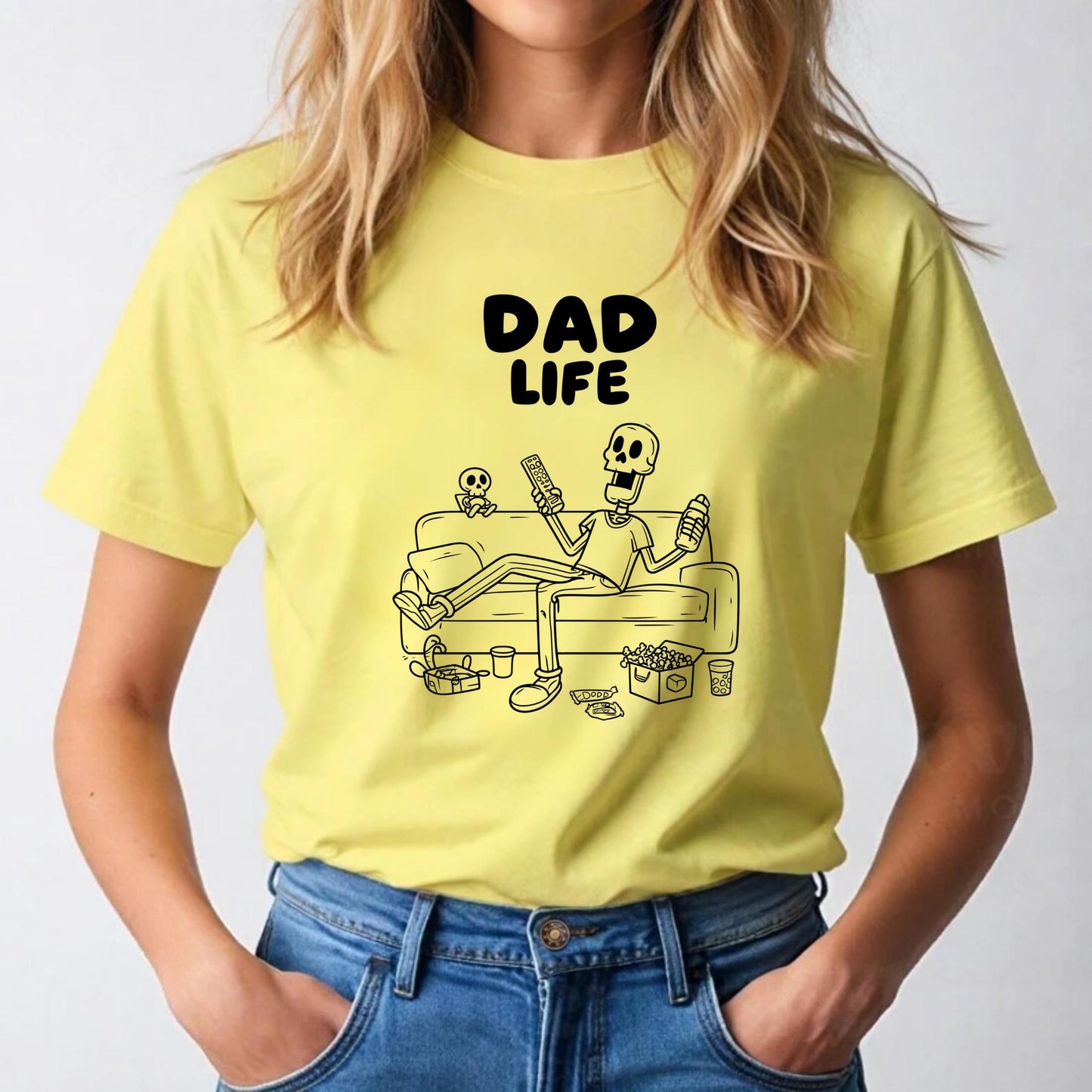 Retro Dad Life Skeleton Tee β Lazy Skeleton Father Graphic Shirt, Funny Pastel Gift for Cool Dads, Cartoon Line Art T-Shirt AA80