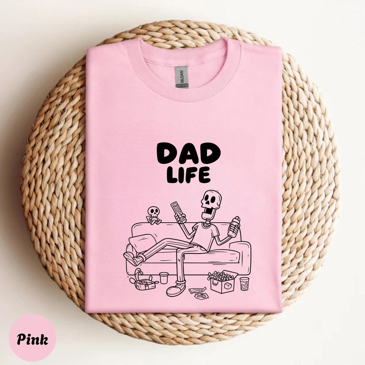 Retro Dad Life Skeleton Tee β Lazy Skeleton Father Graphic Shirt, Funny Pastel Gift for Cool Dads, Cartoon Line Art T-Shirt AA80