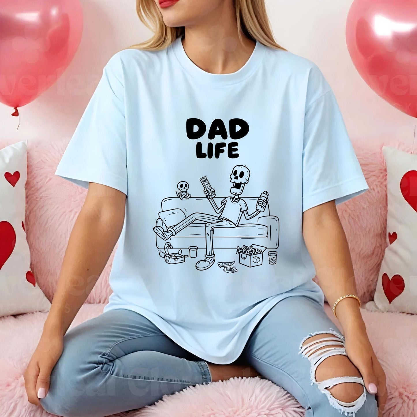 Retro Dad Life Skeleton Tee β Lazy Skeleton Father Graphic Shirt, Funny Pastel Gift for Cool Dads, Cartoon Line Art T-Shirt AA80