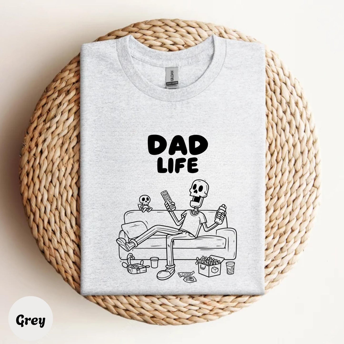 Retro Dad Life Skeleton Tee β Lazy Skeleton Father Graphic Shirt, Funny Pastel Gift for Cool Dads, Cartoon Line Art T-Shirt AA80