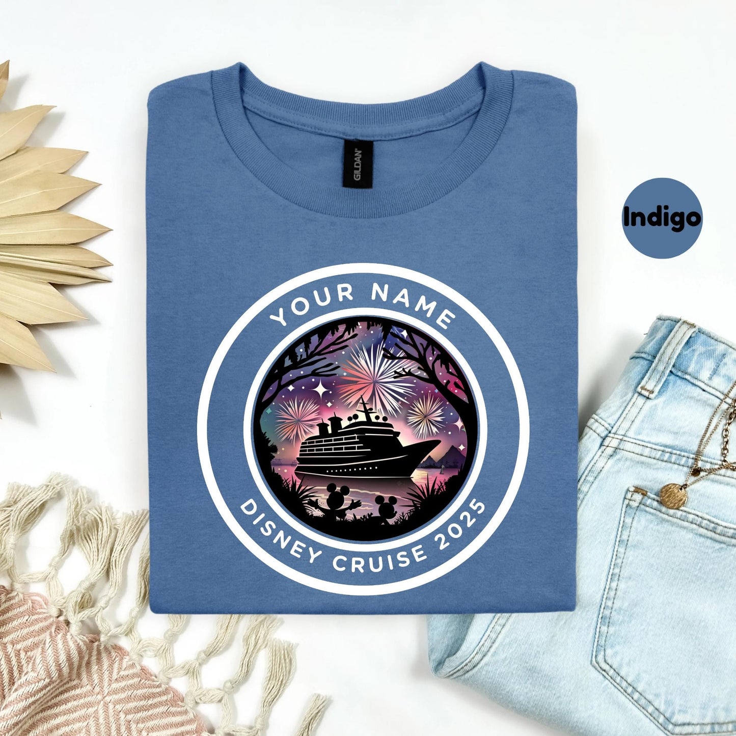 Personalized Disney Cruise Shirt 2025 – Custom Family Vacation Tee with Fireworks & Ship Graphic | Matching Cruise Group Shirt
