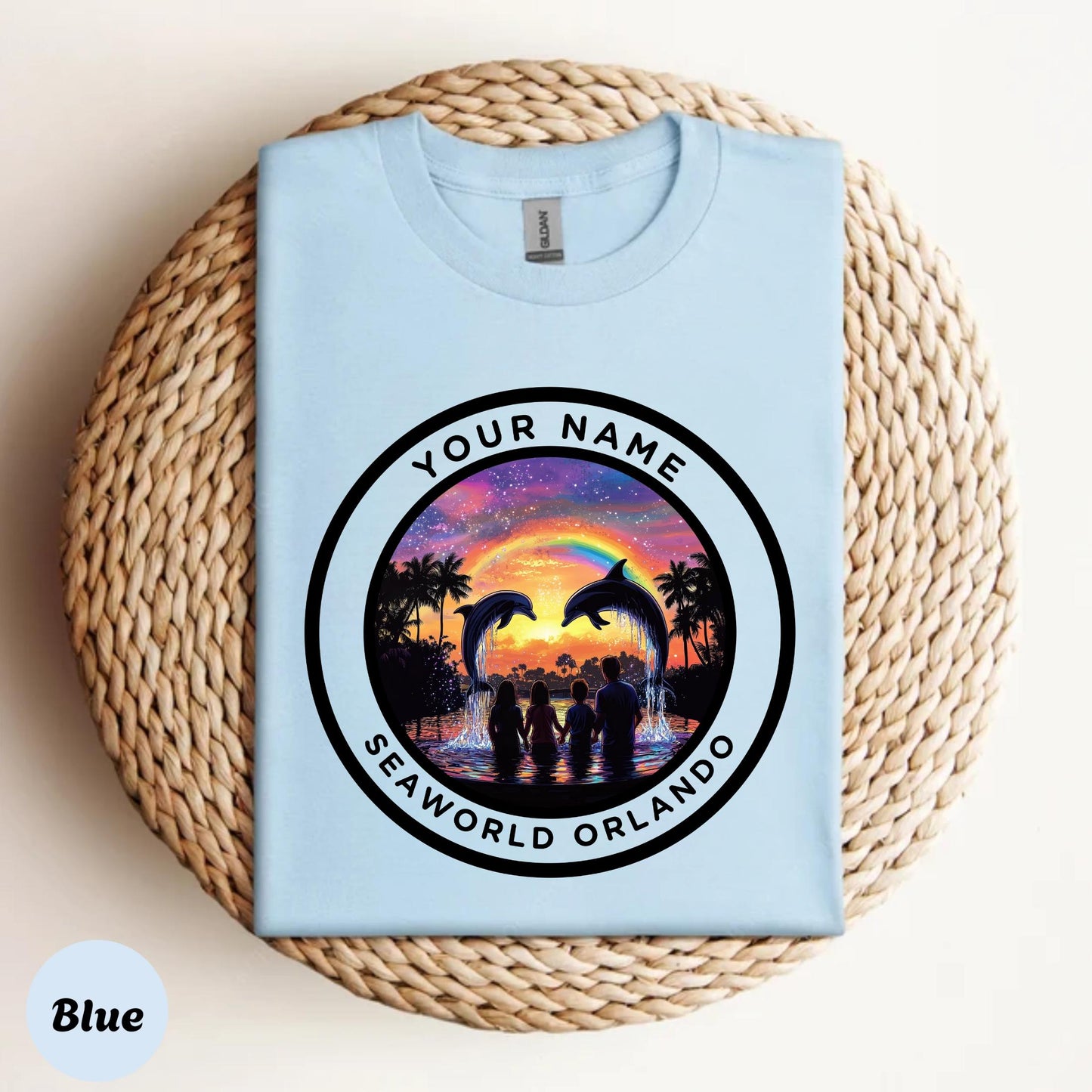 Personalized SeaWorld Orlando Couples Shirt • Dolphin Sunset Tee for Anniversary or Trip 2025