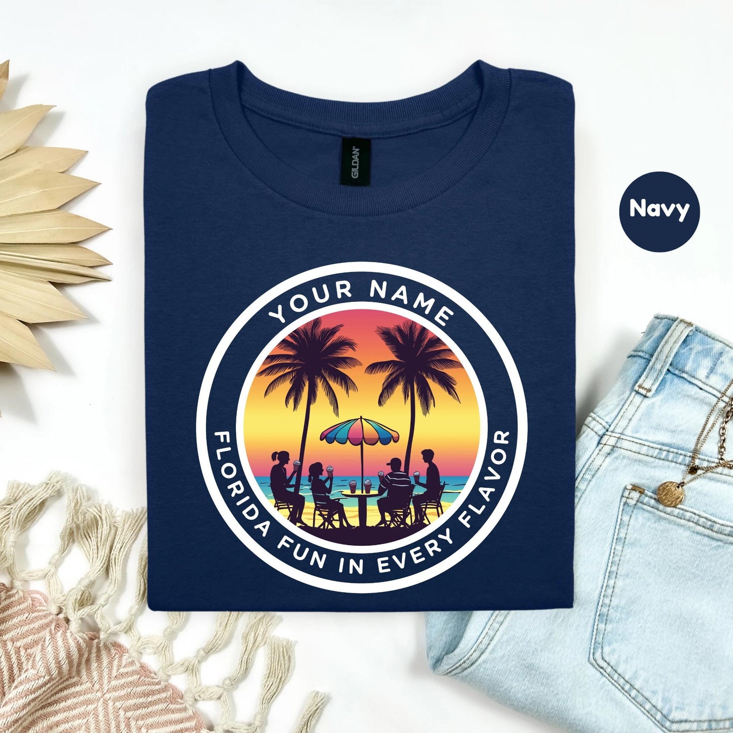 Personalized Florida Sunset Beach Shirt, Family Vacation Tee, Custom Tropical Matching Shirt, Summer Coastal Shirt