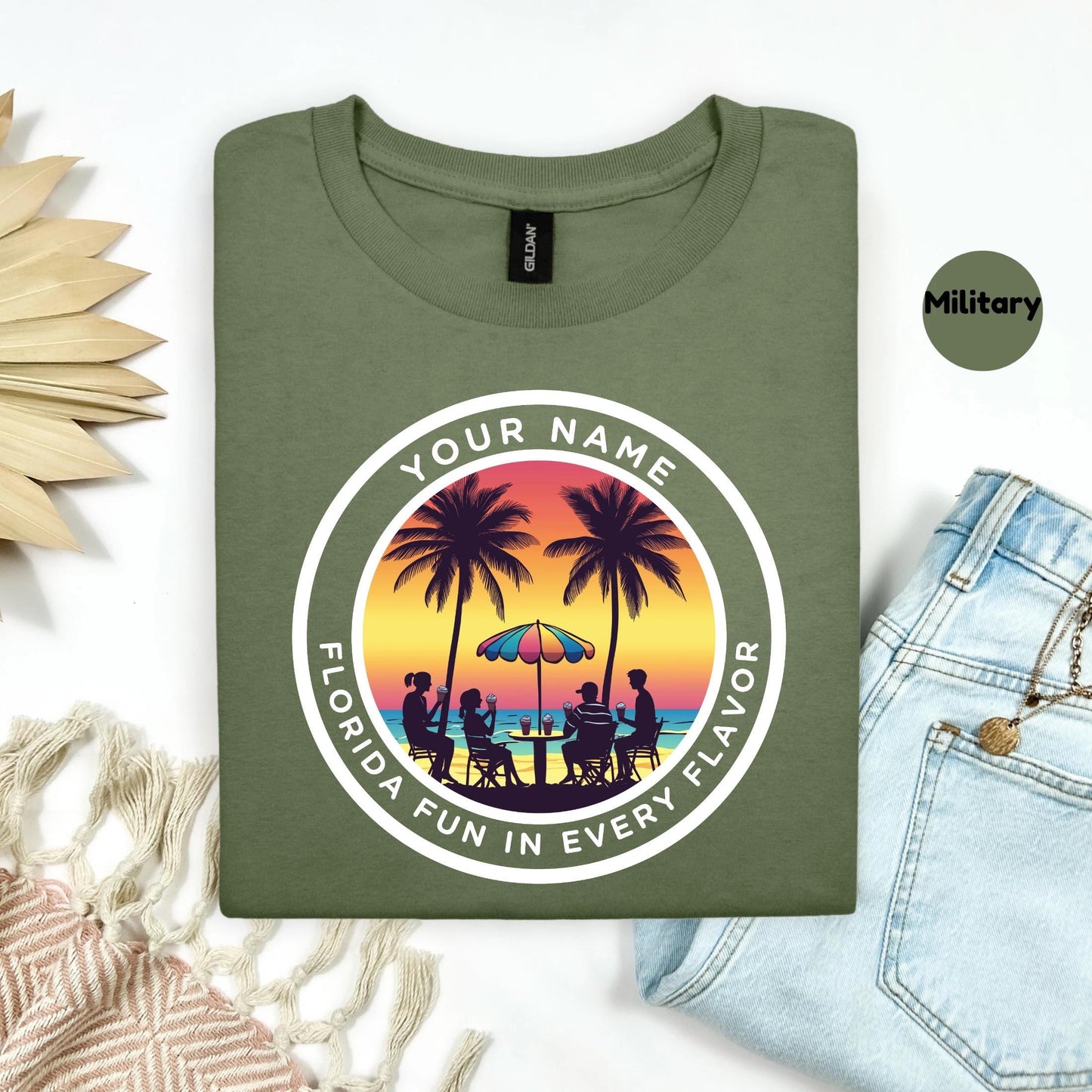 Personalized Florida Sunset Beach Shirt, Family Vacation Tee, Custom Tropical Matching Shirt, Summer Coastal Shirt