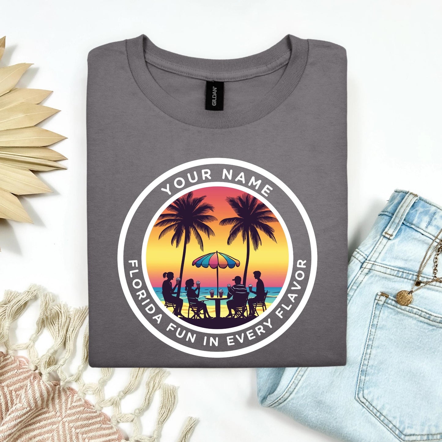 Personalized Florida Sunset Beach Shirt, Family Vacation Tee, Custom Tropical Matching Shirt, Summer Coastal Shirt