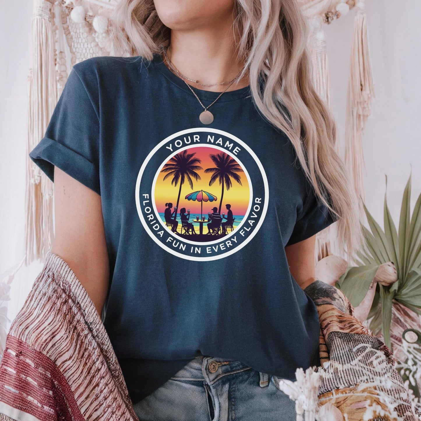 Personalized Florida Sunset Beach Shirt, Family Vacation Tee, Custom Tropical Matching Shirt, Summer Coastal Shirt