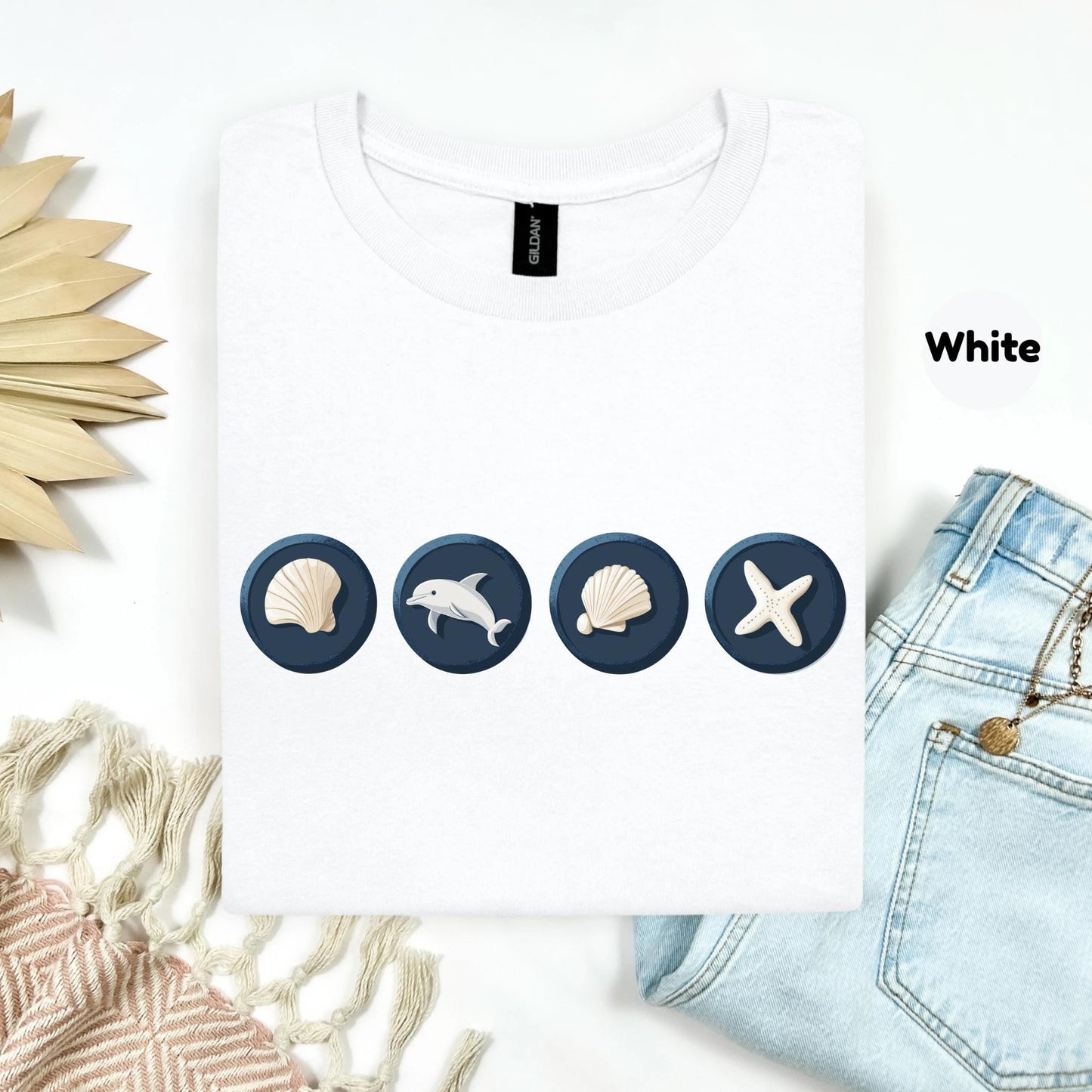 Matching Beach Trip Family Shirt β Ocean Icons Vacation Tee, Summer Family Outfits, Sea Life Symbols Shirt