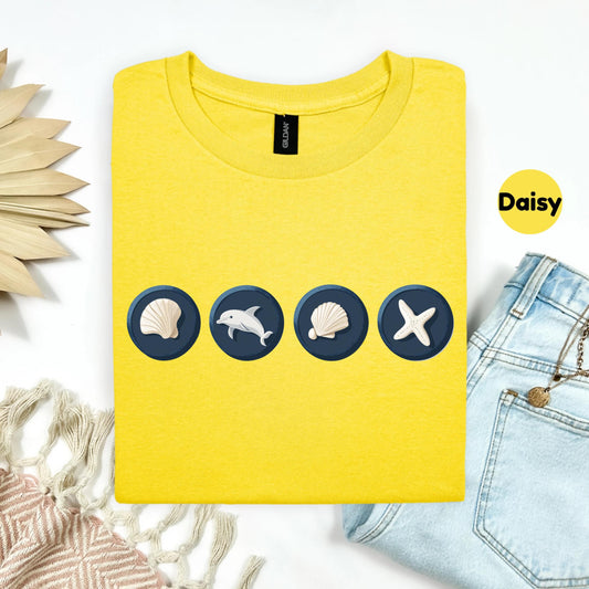 Matching Beach Trip Family Shirt – Ocean Icons Vacation Tee, Summer Family Outfits, Sea Life Symbols Shirt