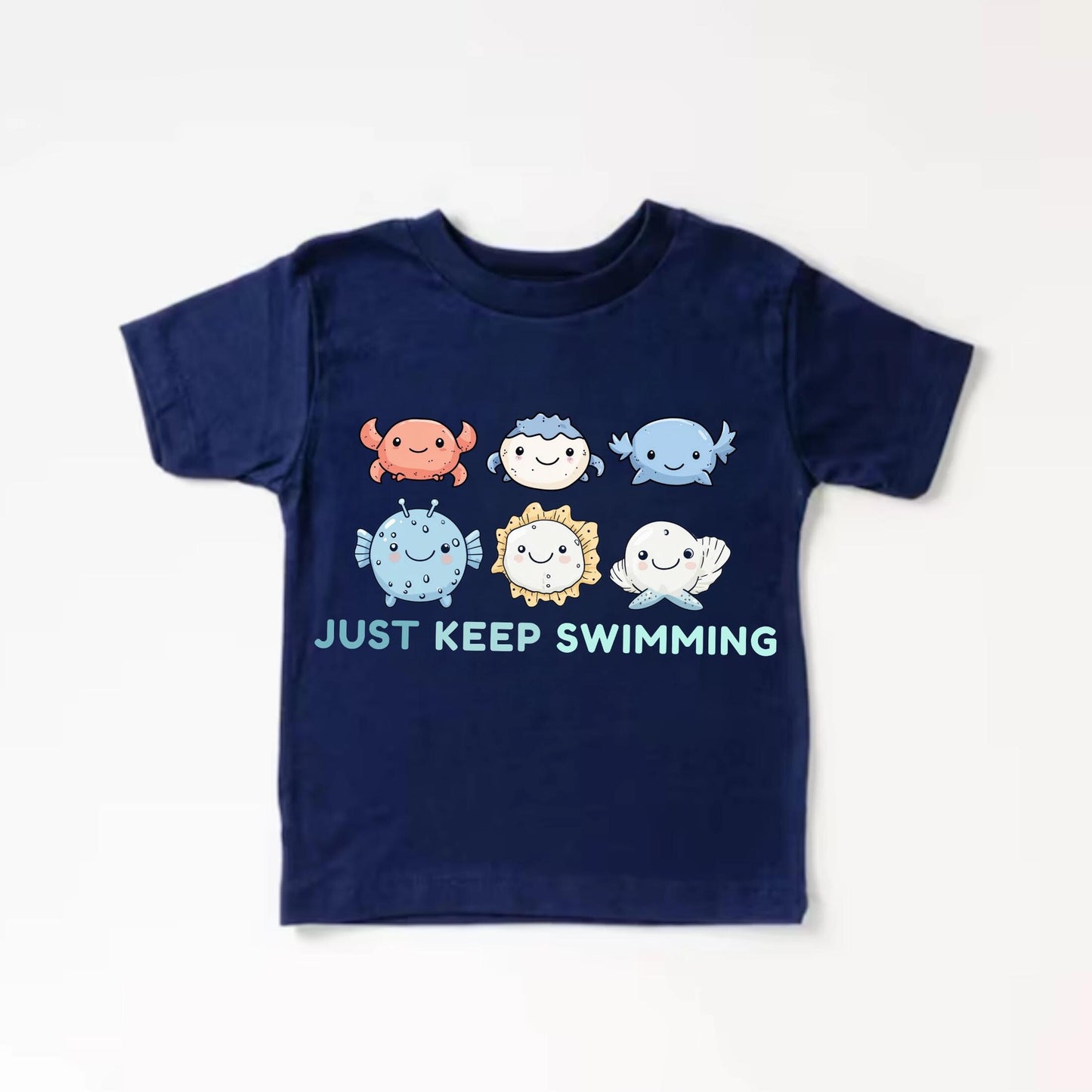Just Keep Swimming Shirt for Kids,Inspirational Toddler Ocean Tee,Cute Kawaii Sea Creatures Shirt,Axolotl Birthday Top - Unisex Summer Tee