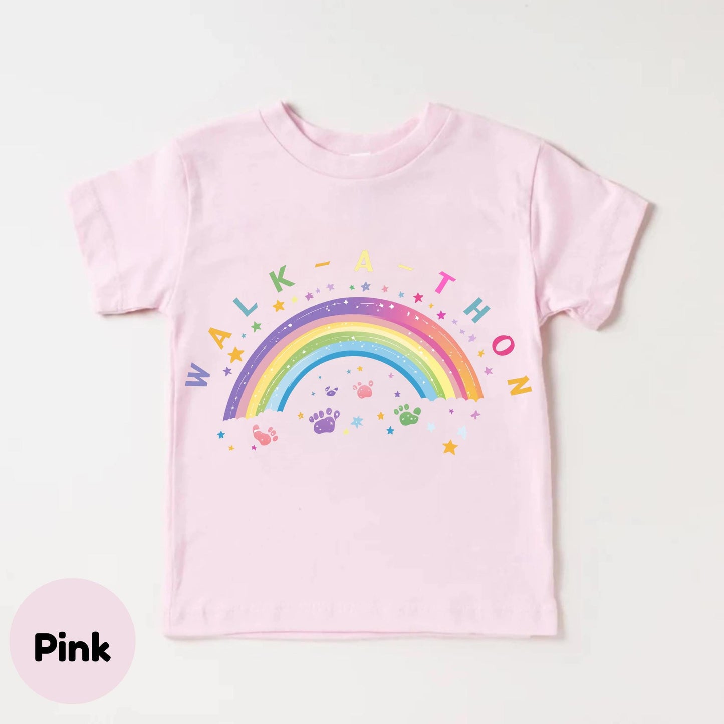 Custom Rainbow Walkathon Shirt for Kids - Pastel Footprint Walk-a-thon Tee - Preschool Field Day Shirt - Toddler Fun Run Shirt