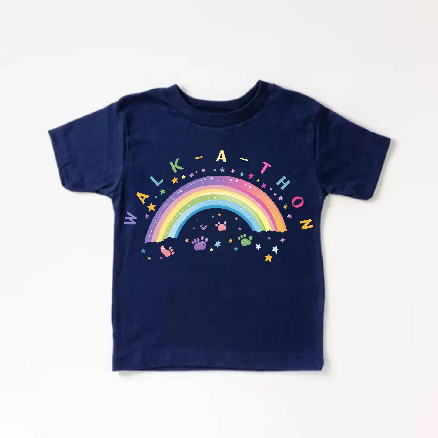 Custom Rainbow Walkathon Shirt for Kids - Pastel Footprint Walk-a-thon Tee - Preschool Field Day Shirt - Toddler Fun Run Shirt