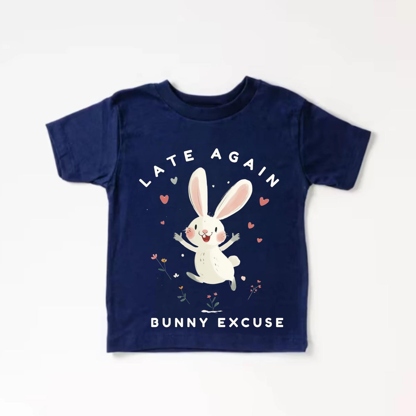 Funny Bunny Excuse Shirt for Kids - Late Again Tee - Cute Preschool Toddler Rabbit T-Shirt - Spring Animal Graphic Tee