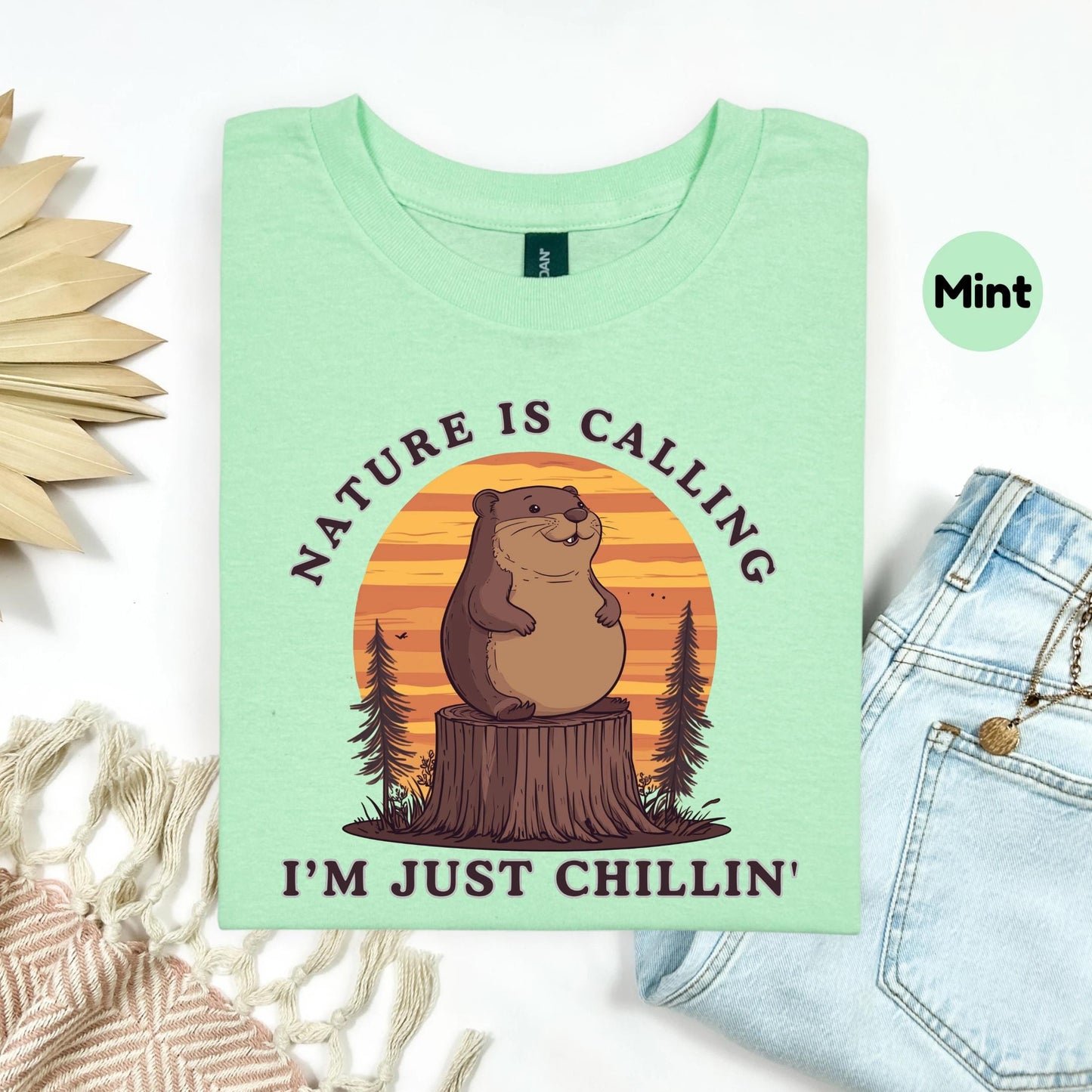 Nature Is Calling Funny Groundhog Shirt β Retro Animal Camping Tee for Hikers, Chillers & Wildlife Lovers Gift