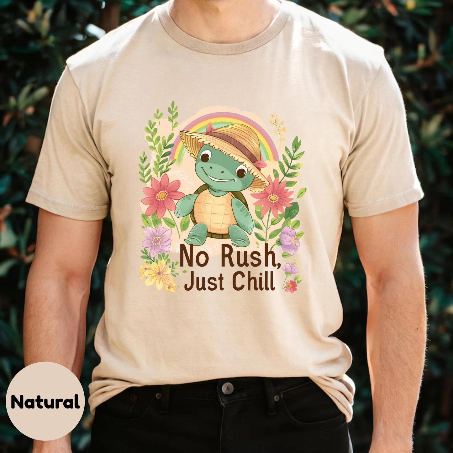 Kids Turtle Summer Shirt - No Rush Just Chill Quote Tee, Pastel Animal Toddler T Shirt, Kawaii Beach Slow Life Gift AA98
