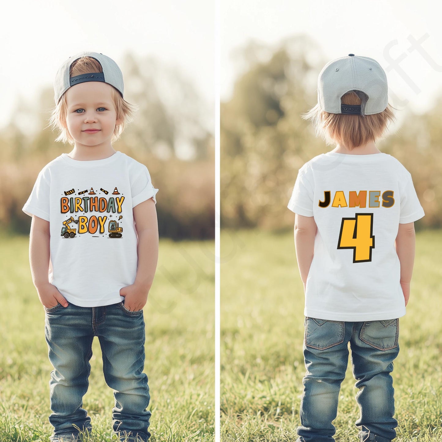 Custom Name Construction Birthday Shirt for Toddler Boys - Personalized Digger Party Tee with Age Number Back Print AA92