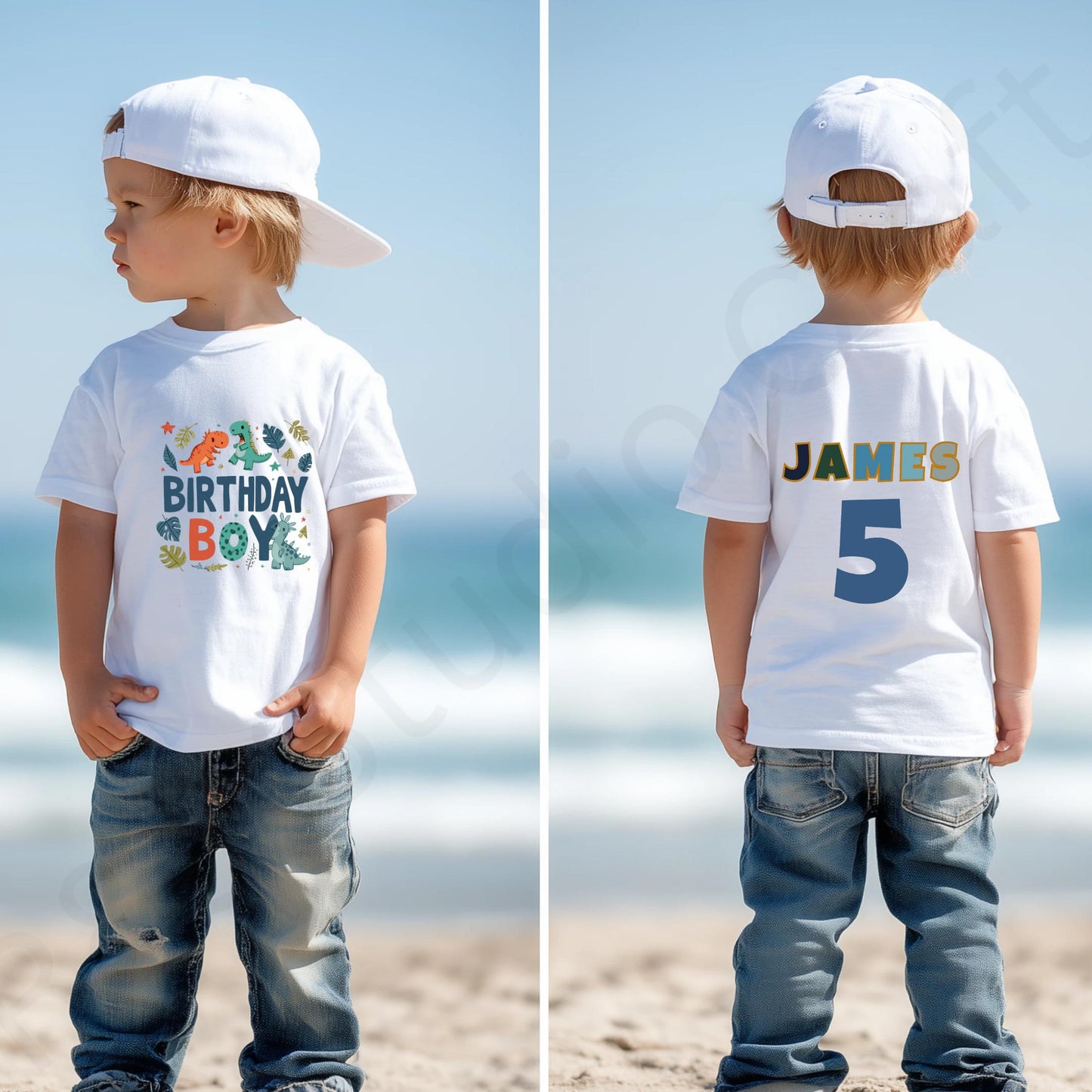 Custom Dinosaur Birthday Shirt for Toddler Boys - Personalized Name & Age Tee for Kids Dino Party Celebration AA94