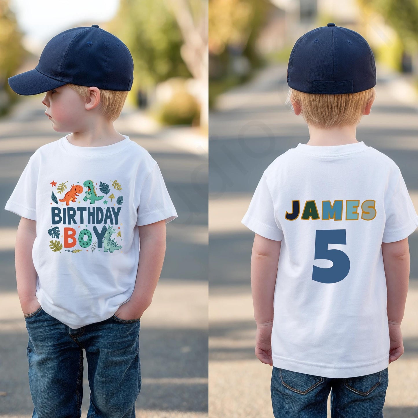 Custom Dinosaur Birthday Shirt for Toddler Boys - Personalized Name & Age Tee for Kids Dino Party Celebration AA94
