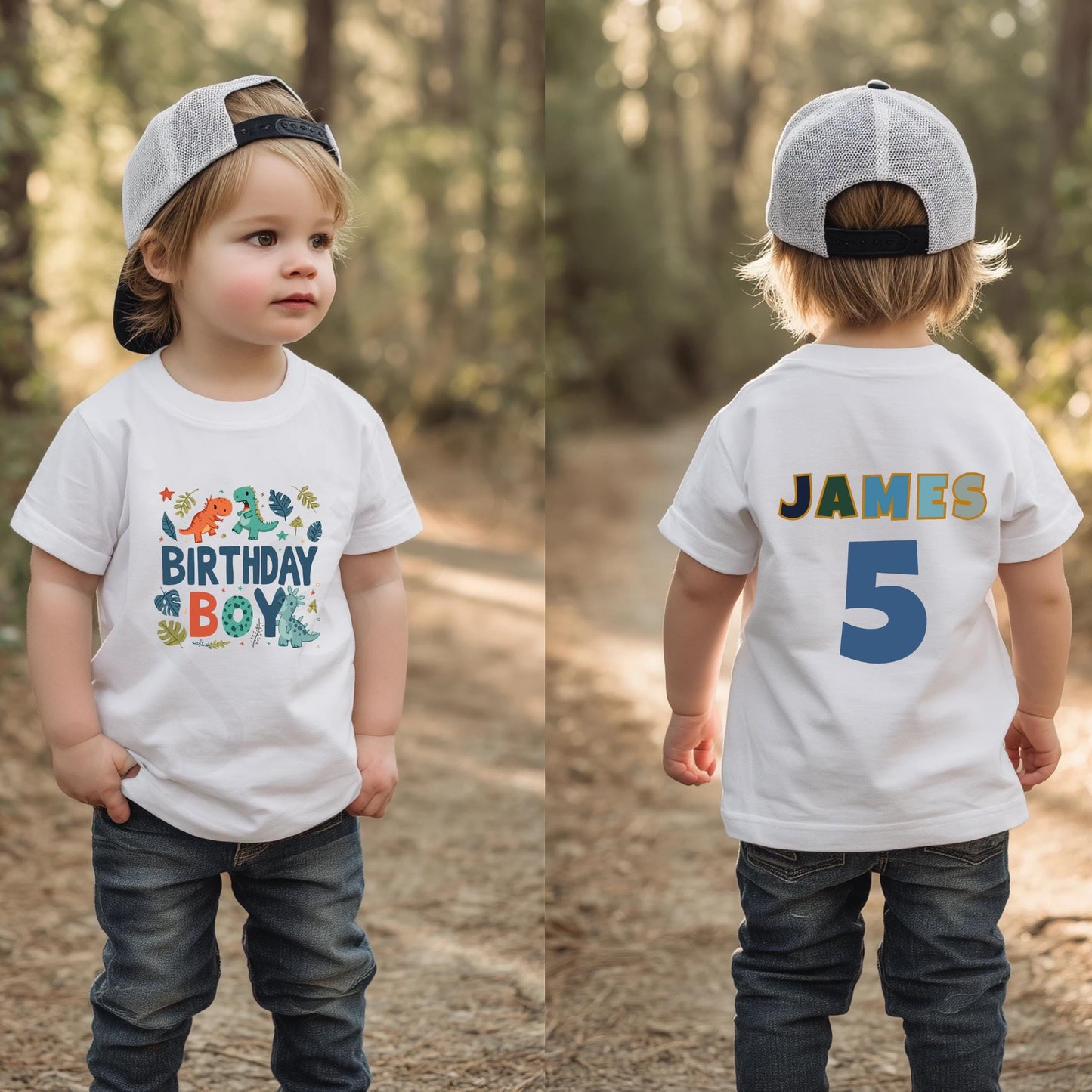 Custom Dinosaur Birthday Shirt for Toddler Boys - Personalized Name & Age Tee for Kids Dino Party Celebration AA94