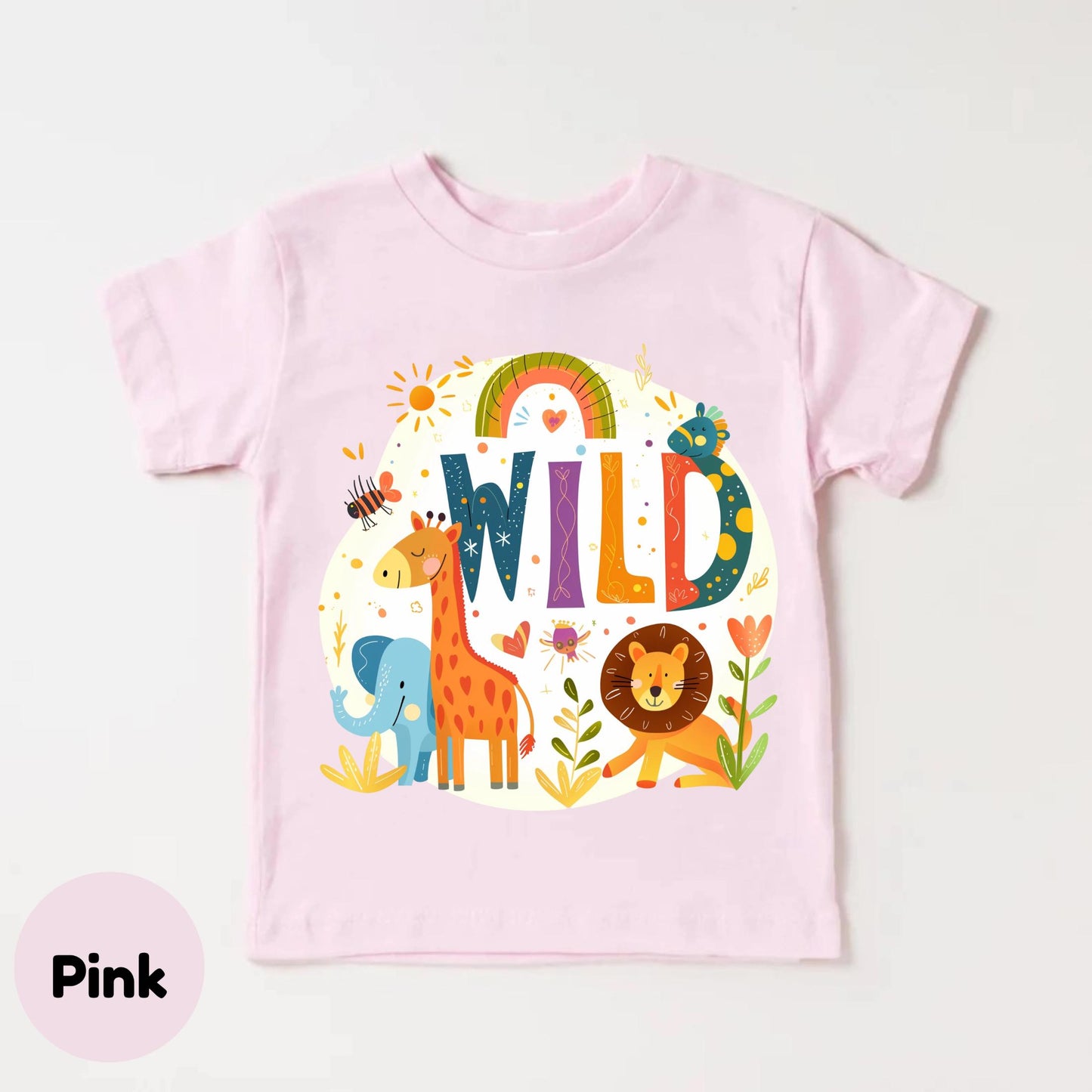 Boho Jungle Wild Animal Shirt for Kids - Giraffe Lion Elephant Safari Toddler Tee for Girls Birthday or Everyday Fun AA100