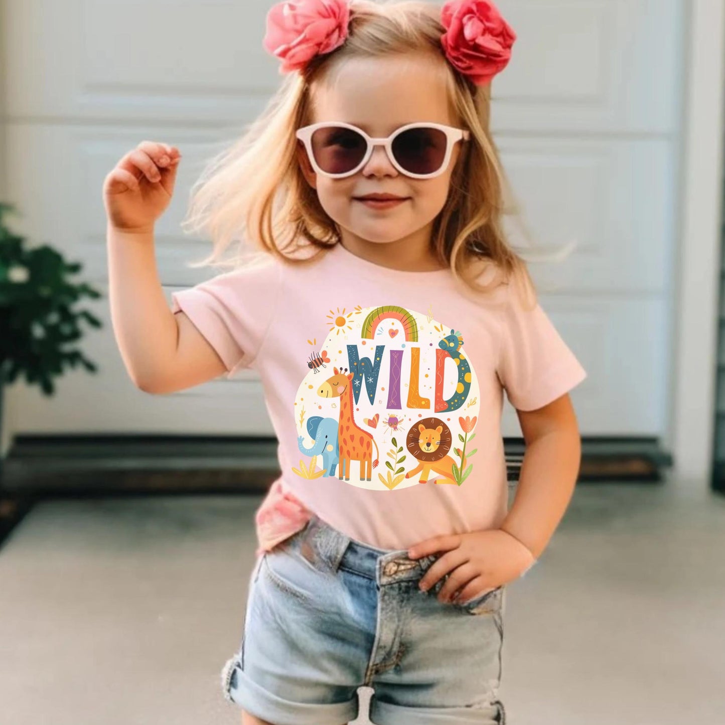 Boho Jungle Wild Animal Shirt for Kids - Giraffe Lion Elephant Safari Toddler Tee for Girls Birthday or Everyday Fun AA100