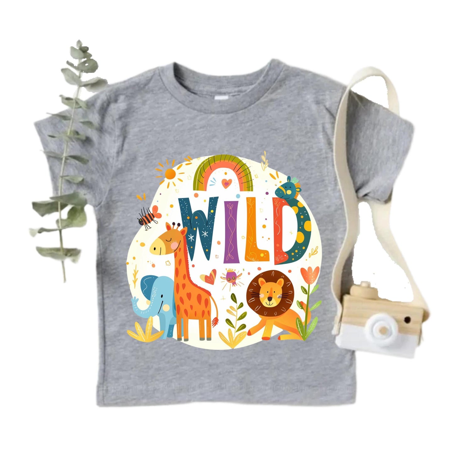 Boho Jungle Wild Animal Shirt for Kids - Giraffe Lion Elephant Safari Toddler Tee for Girls Birthday or Everyday Fun AA100