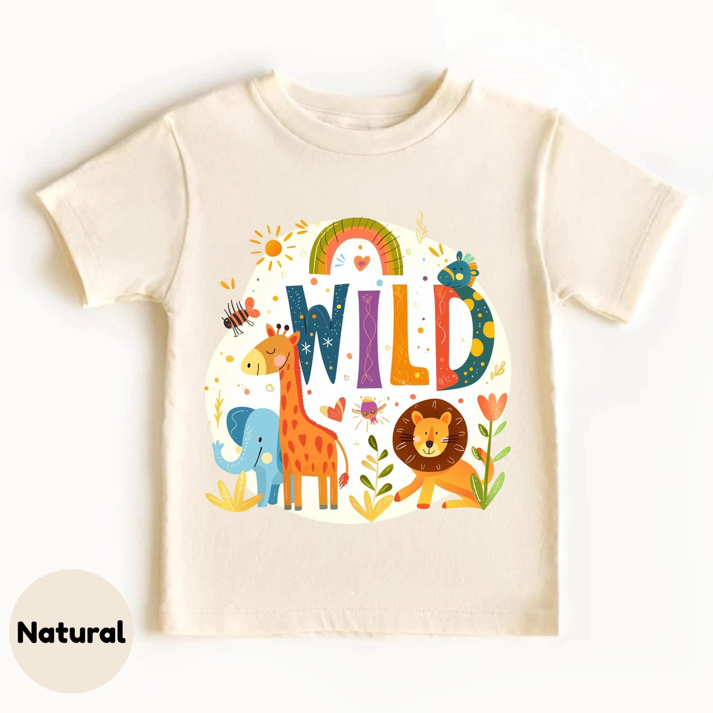 Boho Jungle Wild Animal Shirt for Kids - Giraffe Lion Elephant Safari Toddler Tee for Girls Birthday or Everyday Fun AA100