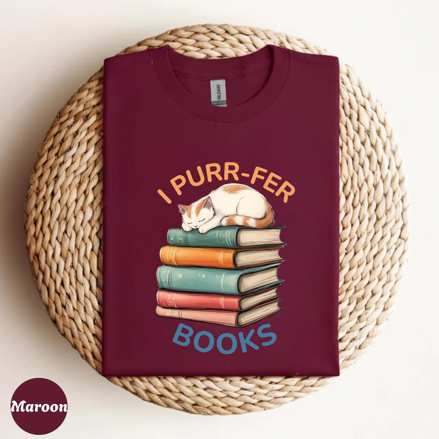 Funny Cat Book Shirt, Books T-Shirt, Book Nerd Gift Idea, Cat Humor Tee, Cozy Book Stack Shirt for Readers and Pet Lovers