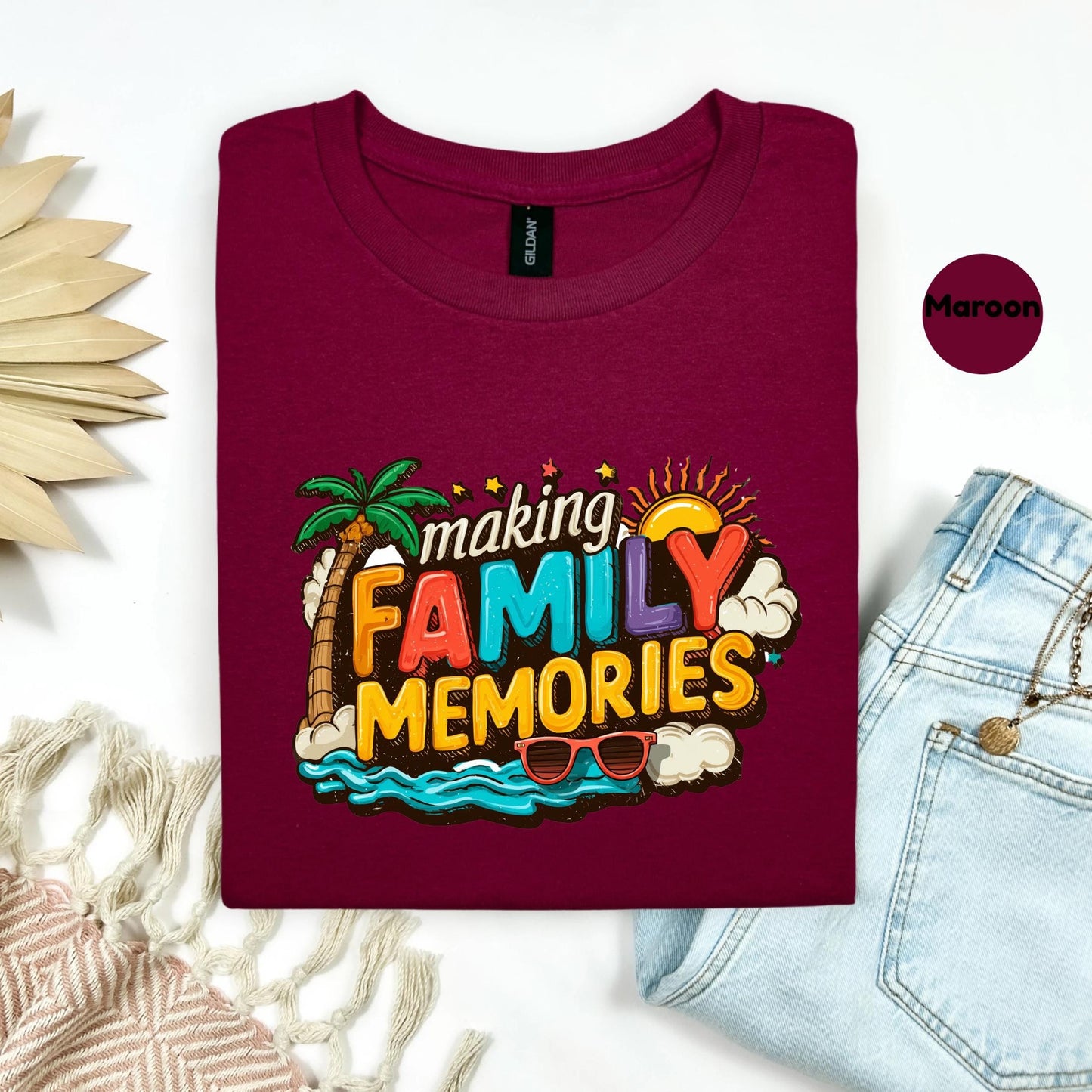 Funny Vacation Shirt, Making Family Memories Tee, Colorful Beach Trip T-Shirt, Matching Group Travel Tee, Y2K Holiday Vibes Shirt 2506B005