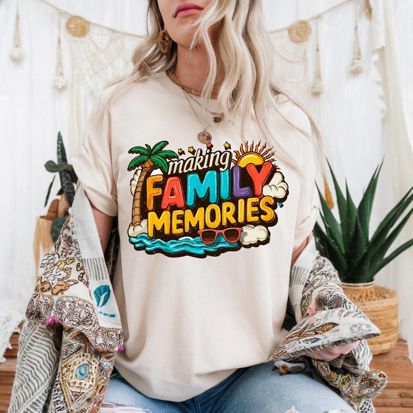 Funny Vacation Shirt, Making Family Memories Tee, Colorful Beach Trip T-Shirt, Matching Group Travel Tee, Y2K Holiday Vibes Shirt 2506B005