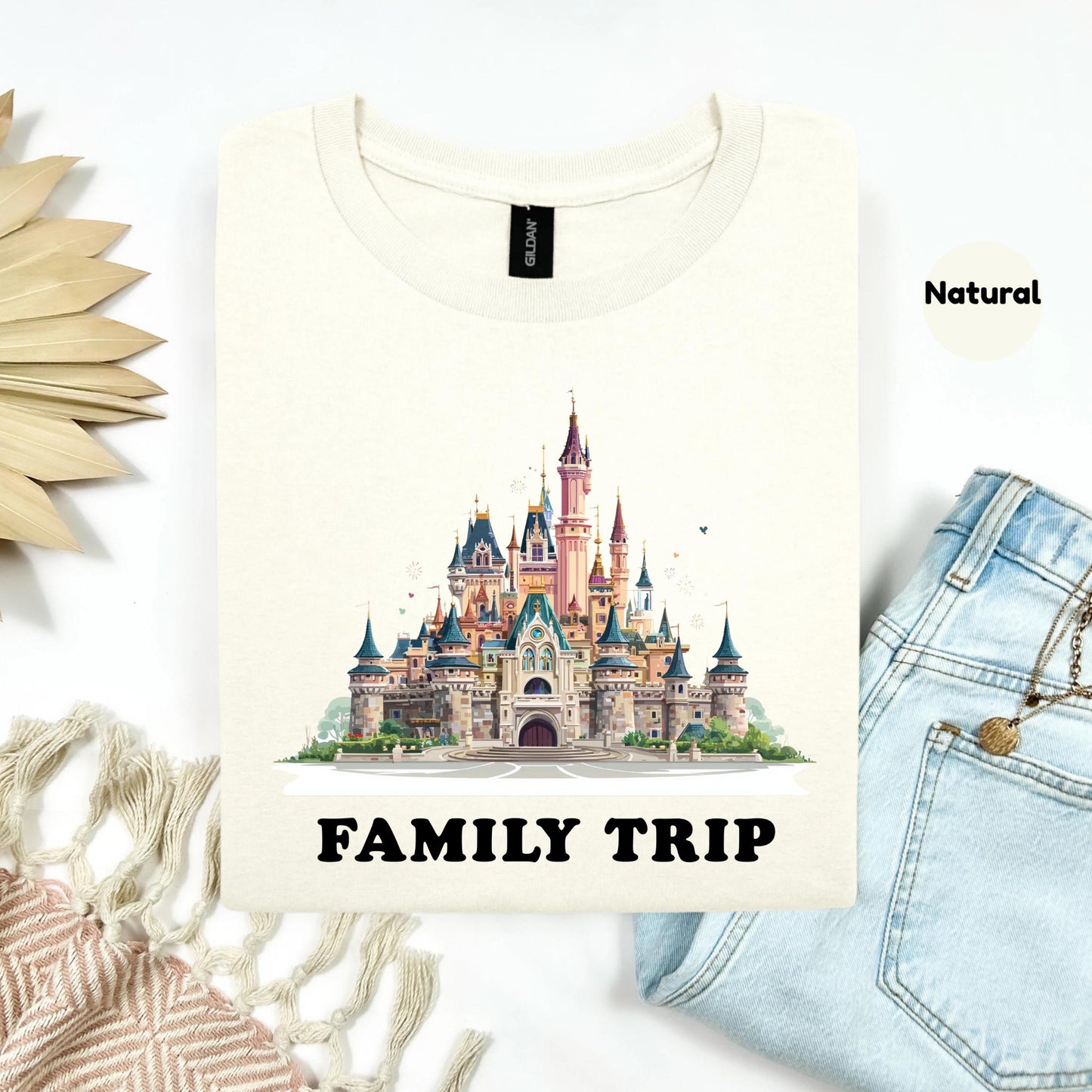 Family Trip Matching Tee for Travel Groups, Whimsical Castle Vacation Shirt, Reunion Outfit Idea, Family Travel Gift 2506B007