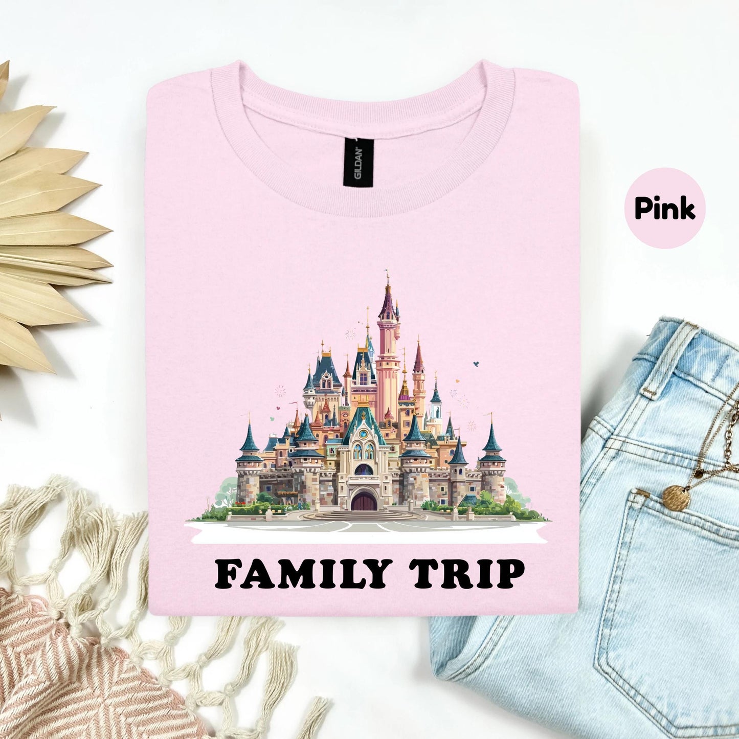 Family Trip Matching Tee for Travel Groups, Whimsical Castle Vacation Shirt, Reunion Outfit Idea, Family Travel Gift 2506B007