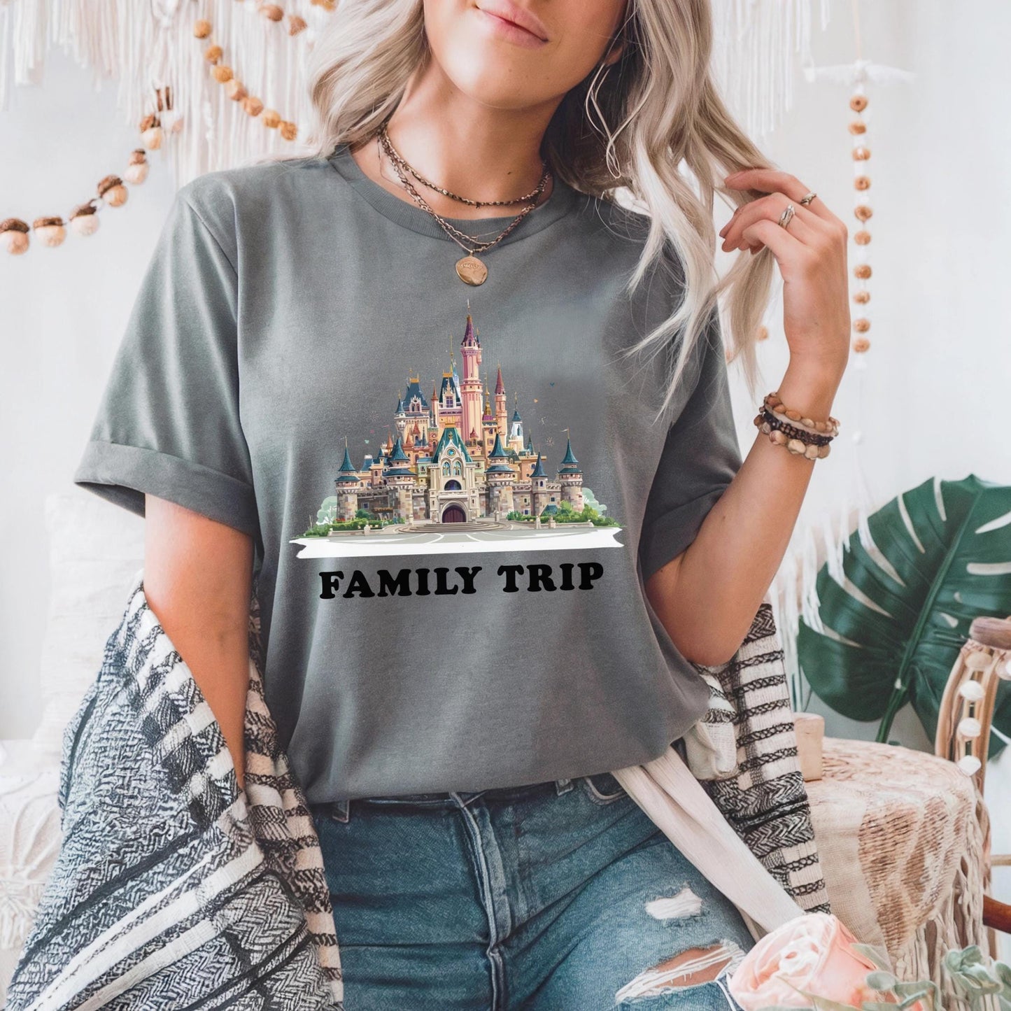 Family Trip Matching Tee for Travel Groups, Whimsical Castle Vacation Shirt, Reunion Outfit Idea, Family Travel Gift 2506B007