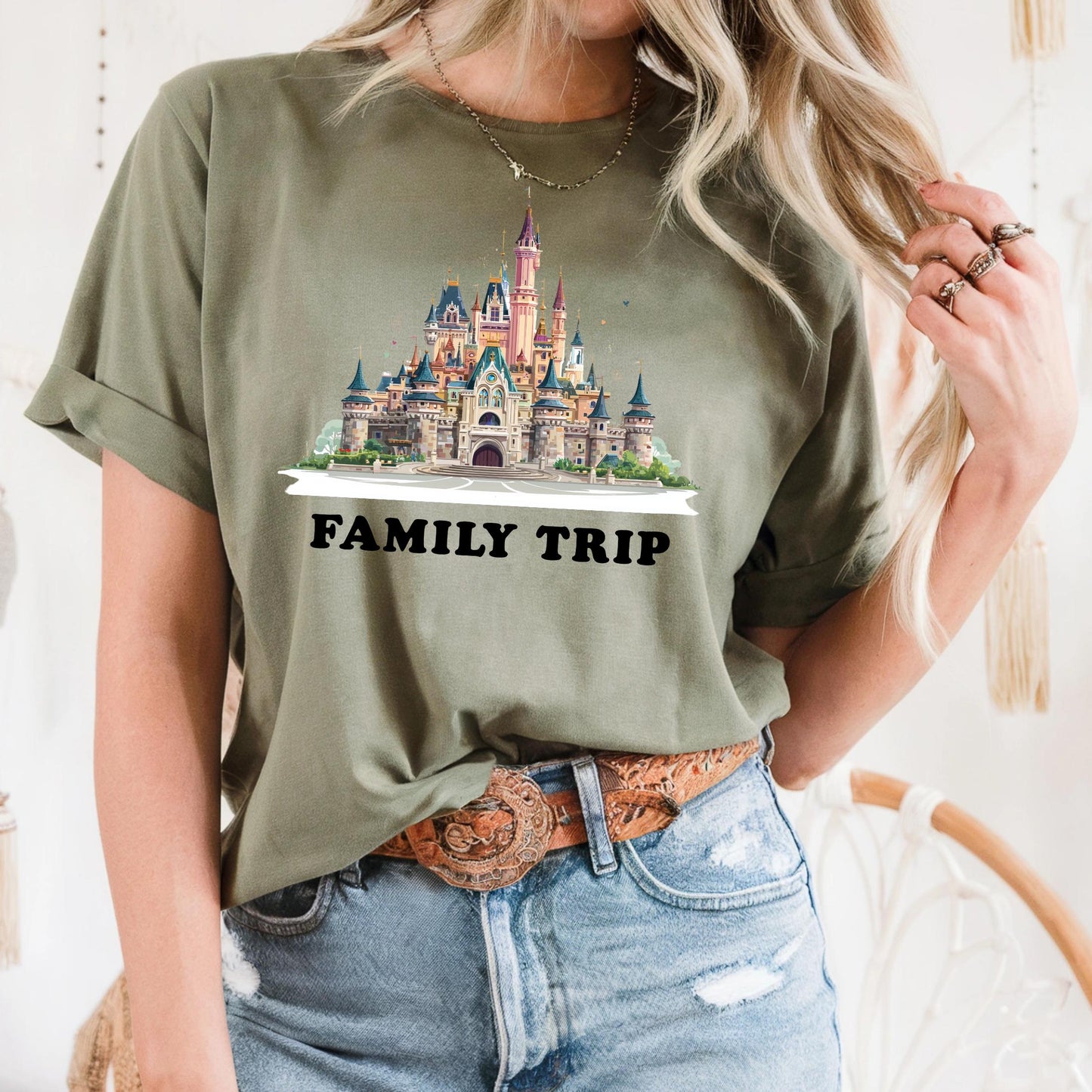 Family Trip Matching Tee for Travel Groups, Whimsical Castle Vacation Shirt, Reunion Outfit Idea, Family Travel Gift 2506B007