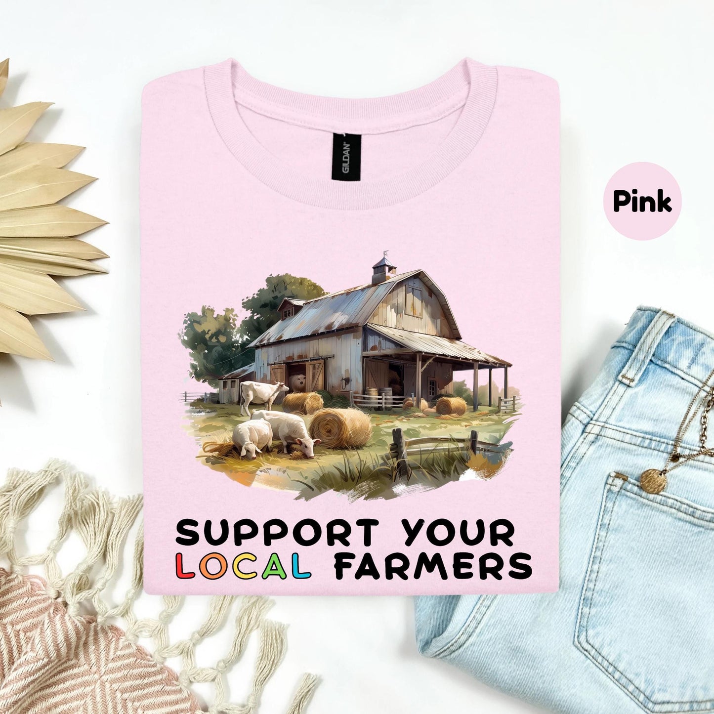 Eco Friendly Farm Support Shirt,Sustainable Organic Food Tee,Pasture Scene Graphic Tshirt for Earth Lovers 2506C001
